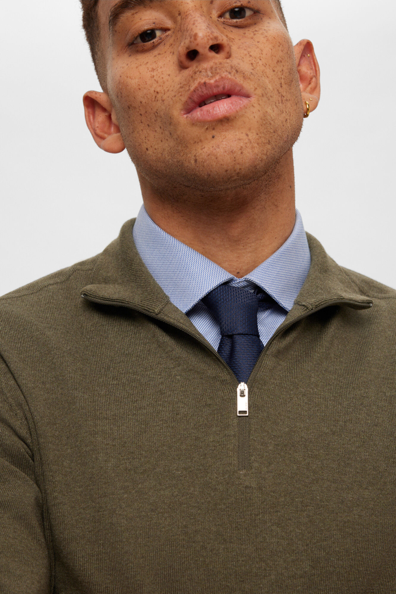 Selected Men's 100% cotton zip-up jumper Green