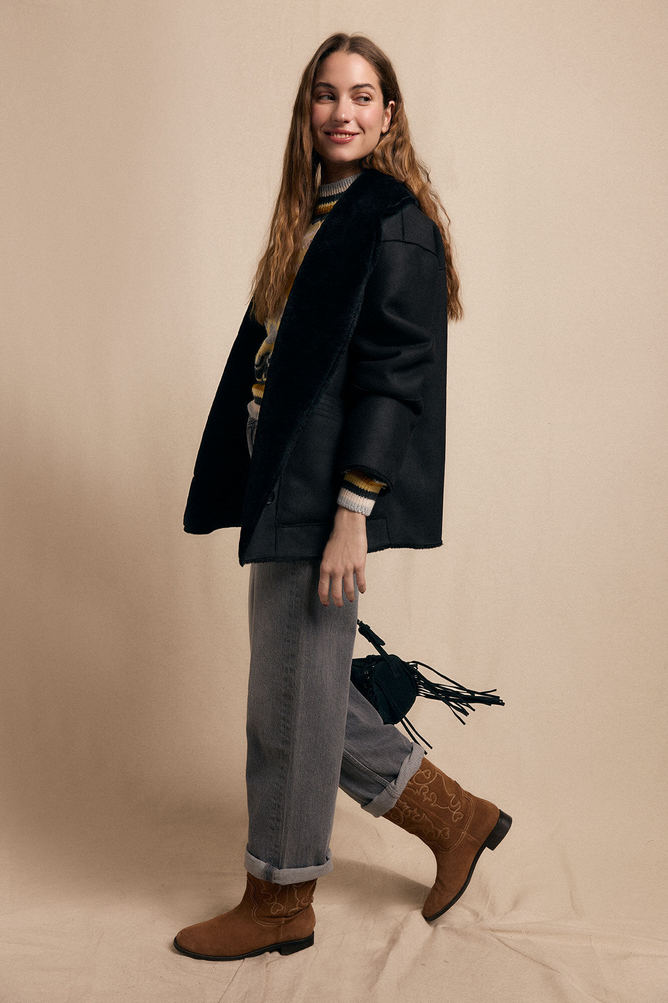 Slowlove Sobretudo curto com efeito dupla face Preto