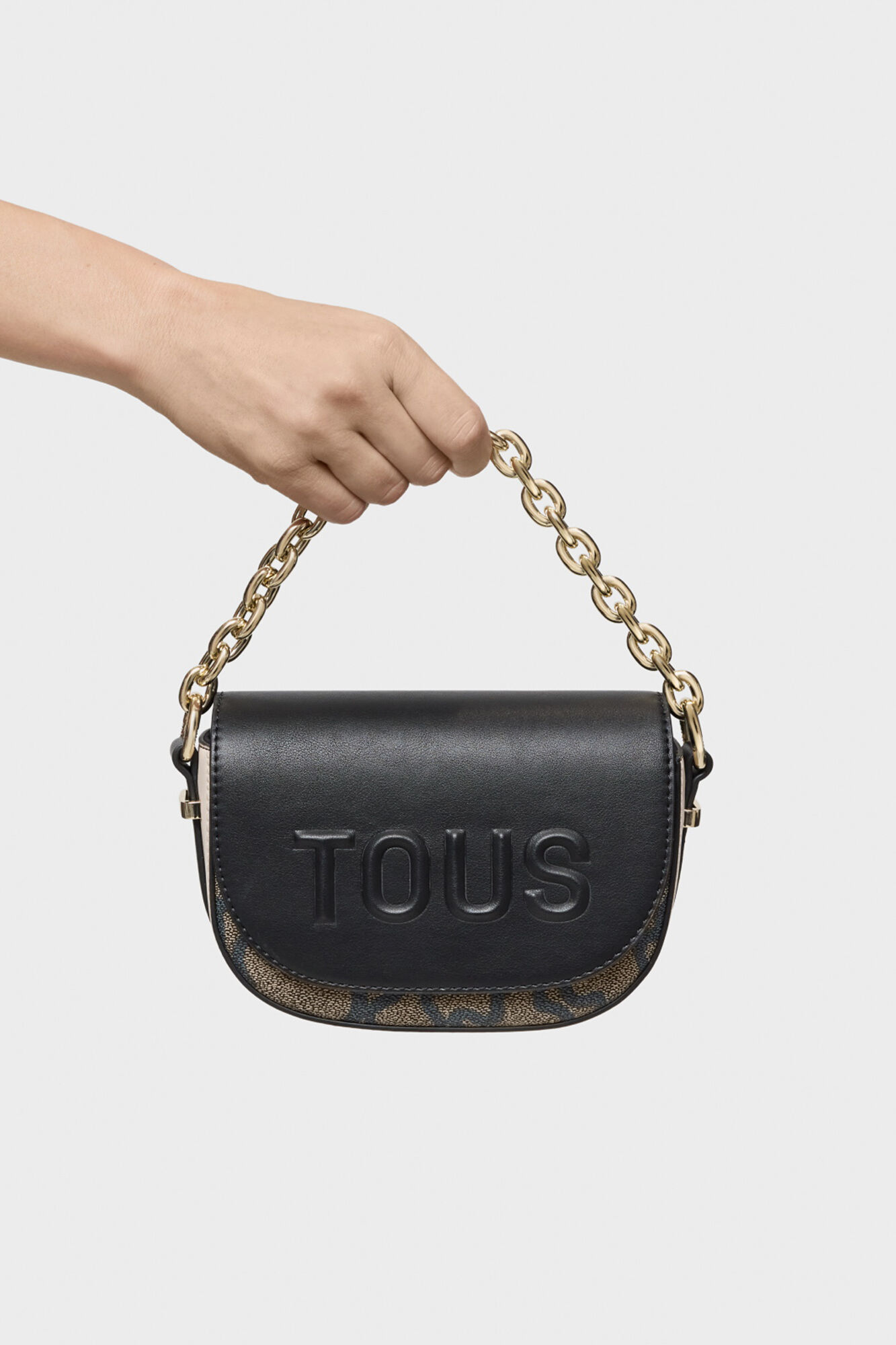 Tous Kaos Icon black and beige crescent mini crossbody bag Black