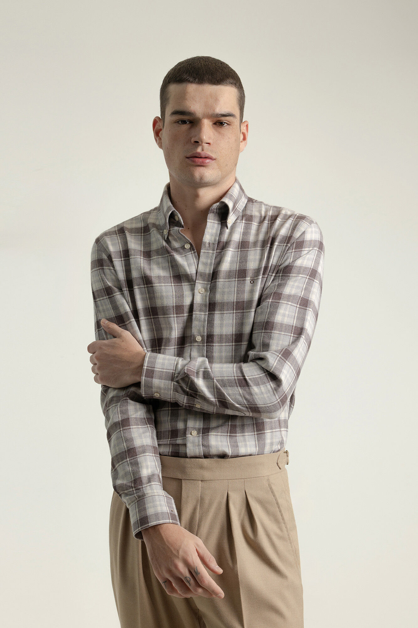 PuroEGO Camisa xadrez de algod&atilde;o slim fit