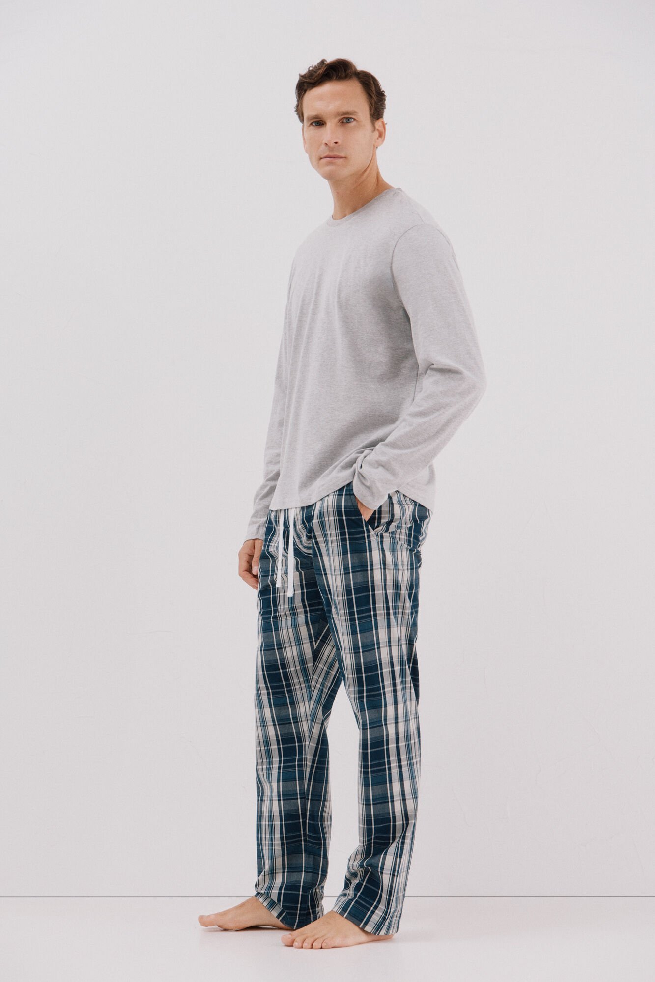 Cortefiel Jersey-knit and cloth pyjama set Grey