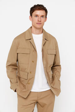 Cortefiel Four pocket cotton-linen jacket Beige