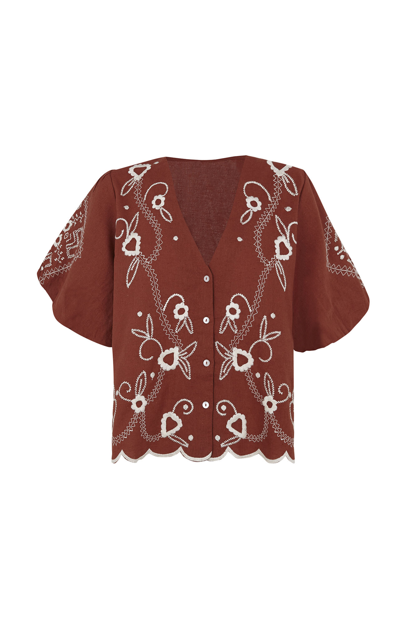 Slowlove Blusa bordado manga farol Brown