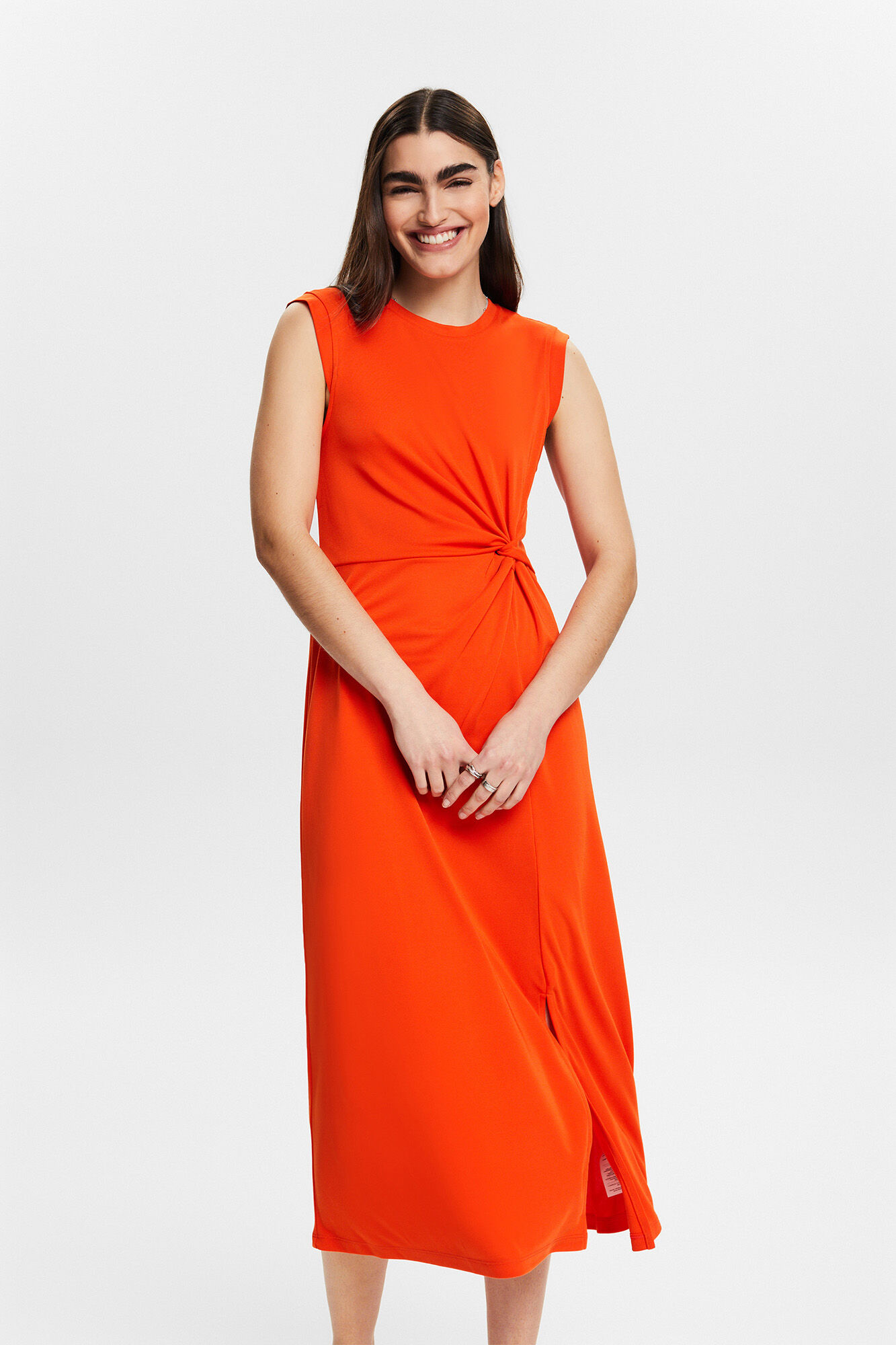 Esprit Long sleeveless side-knot dress Orange