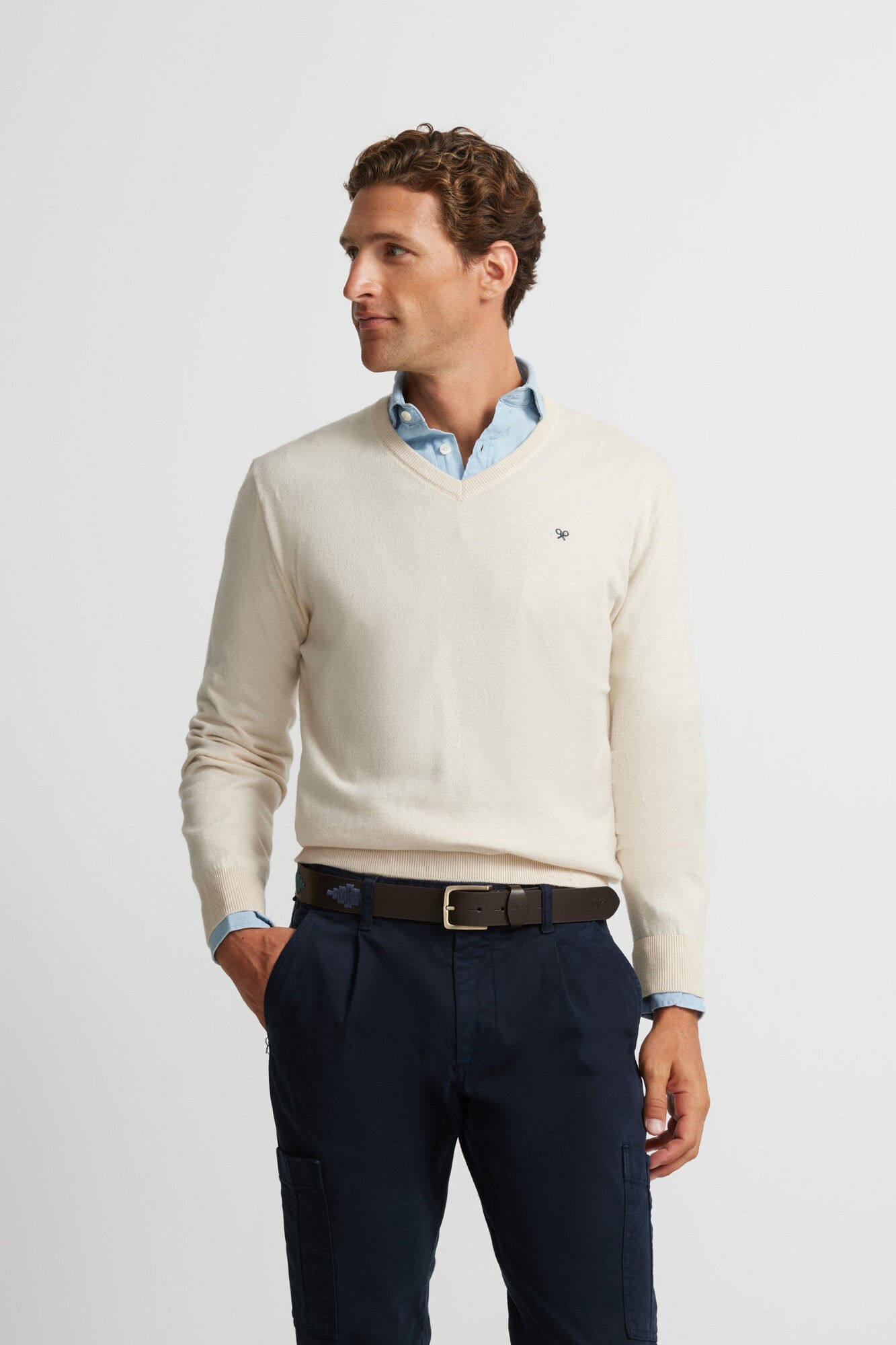 Silbon Jersey liso cuello pico Beige