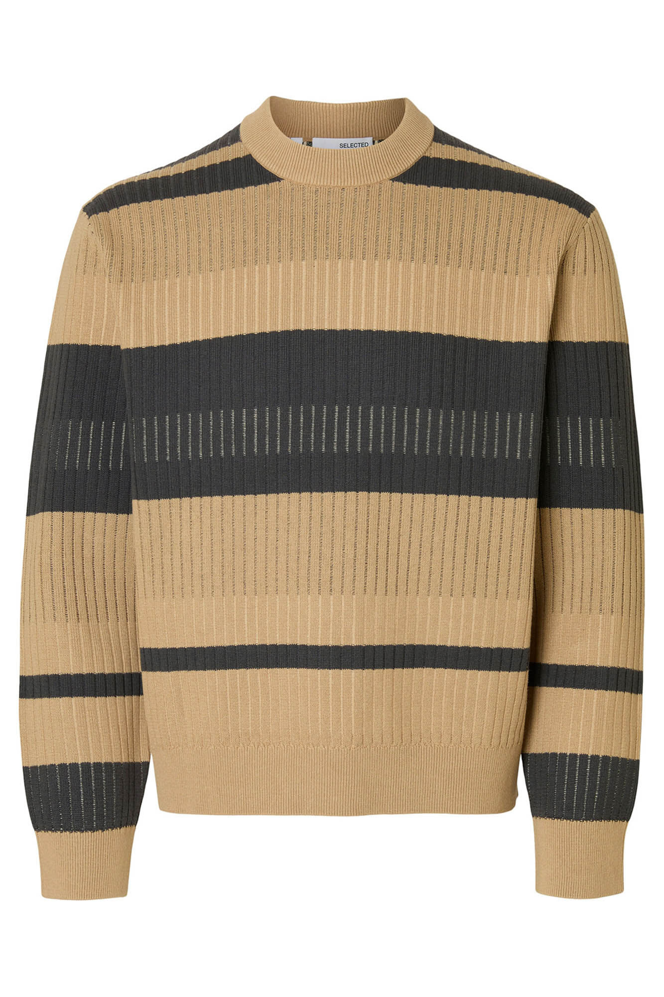 Selected 100% organic cotton striped ribbed jumper .  Beige