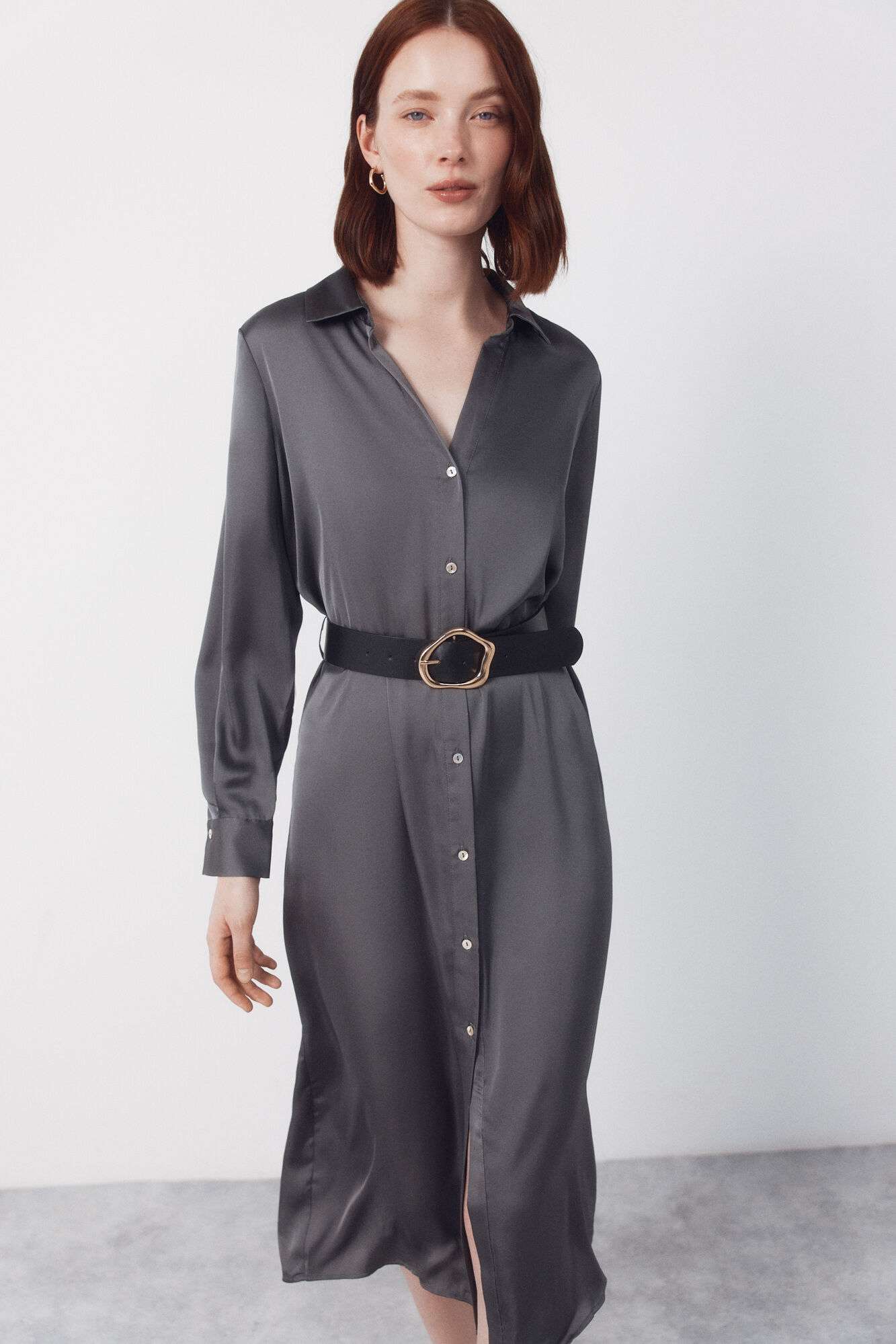 Cortefiel Satin shirt dress