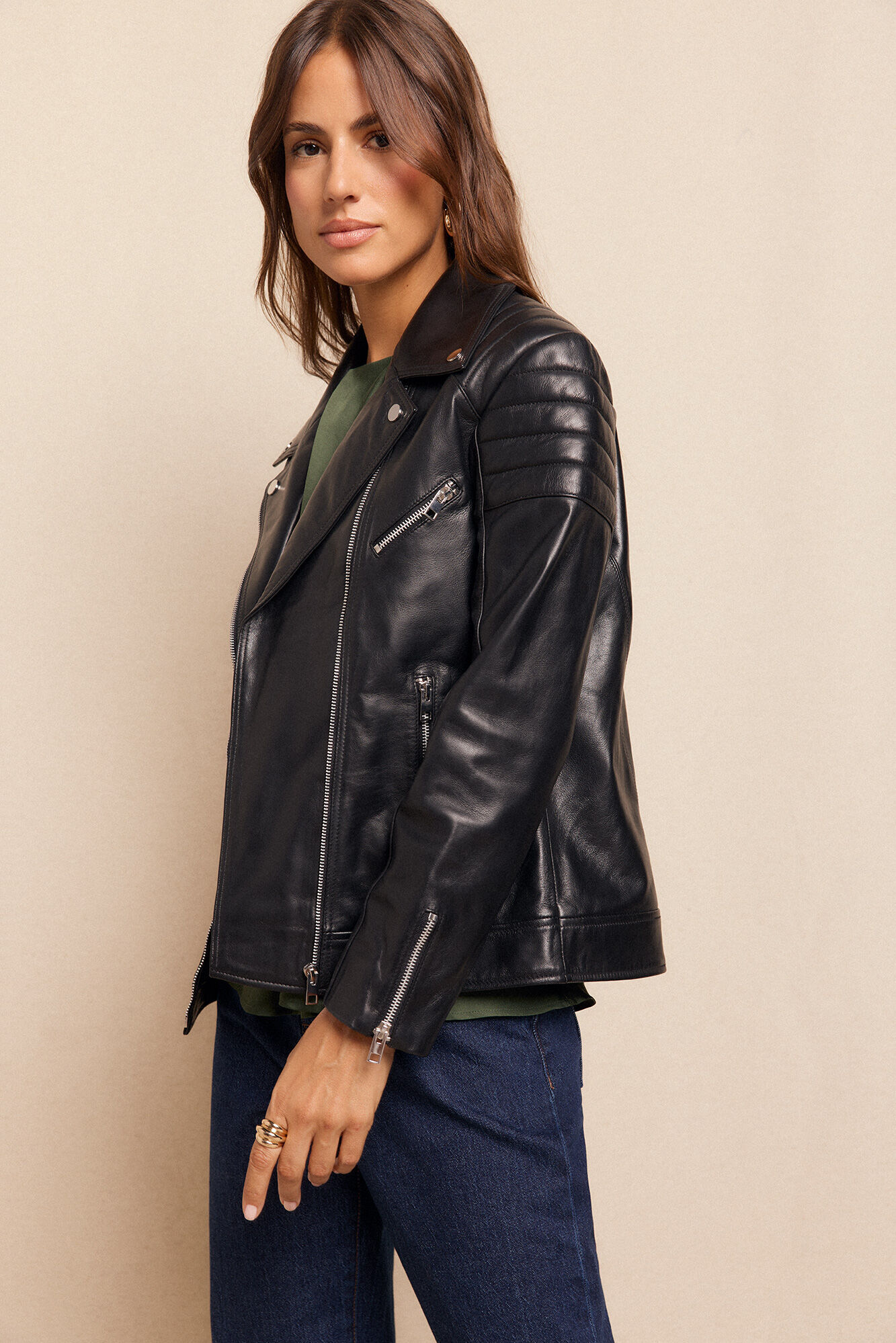 Slowlove Jaqueta biker em napa com acolchoamento nos ombros Preto