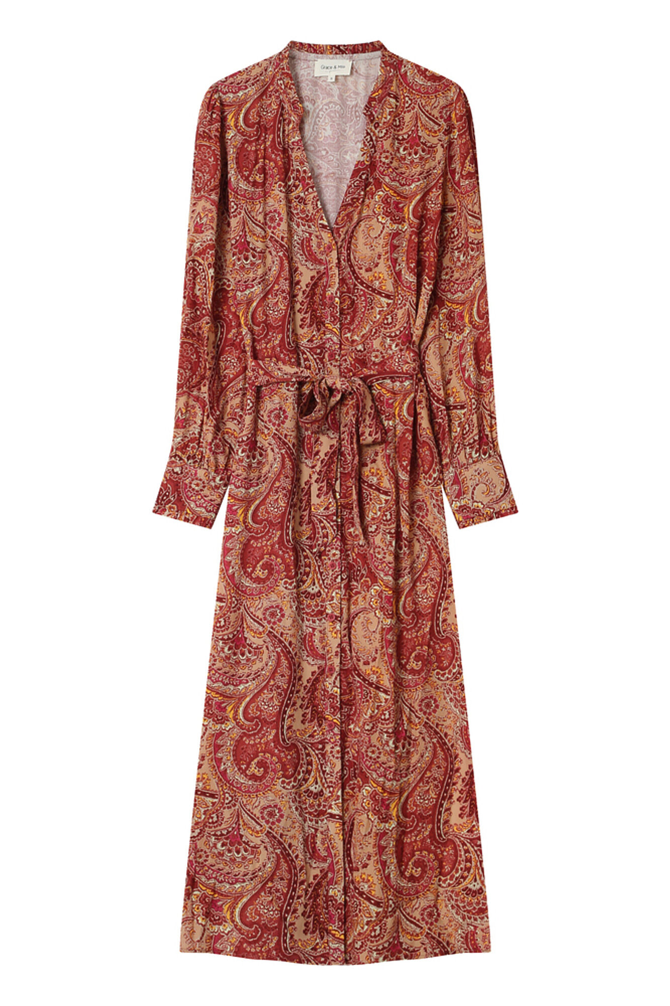 Grace & Mila Vestido longo com estampado de motivos bo&ecirc;mios Vermelho