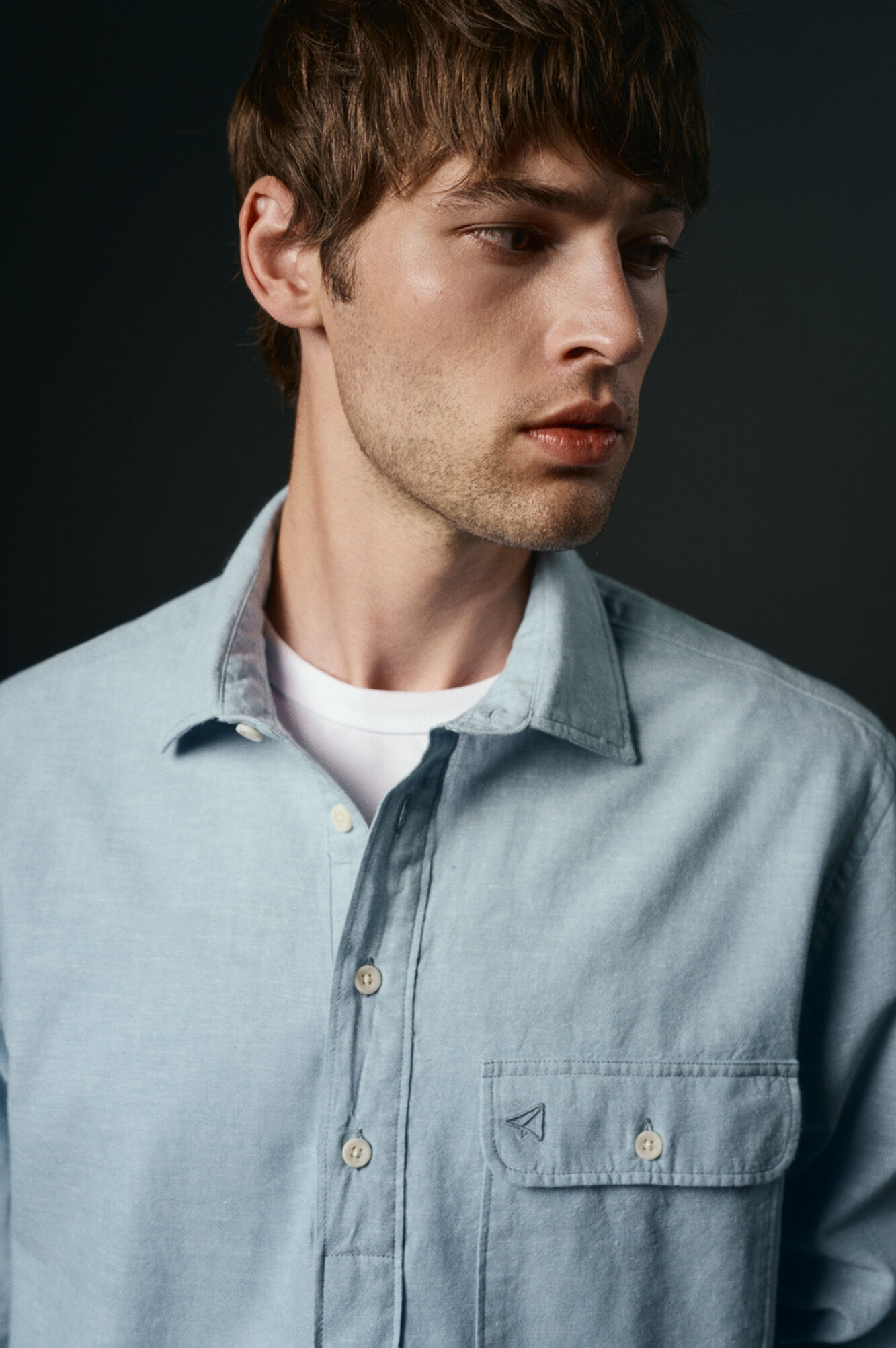 OOTO Camiseta de algod&atilde;o e linho Azul