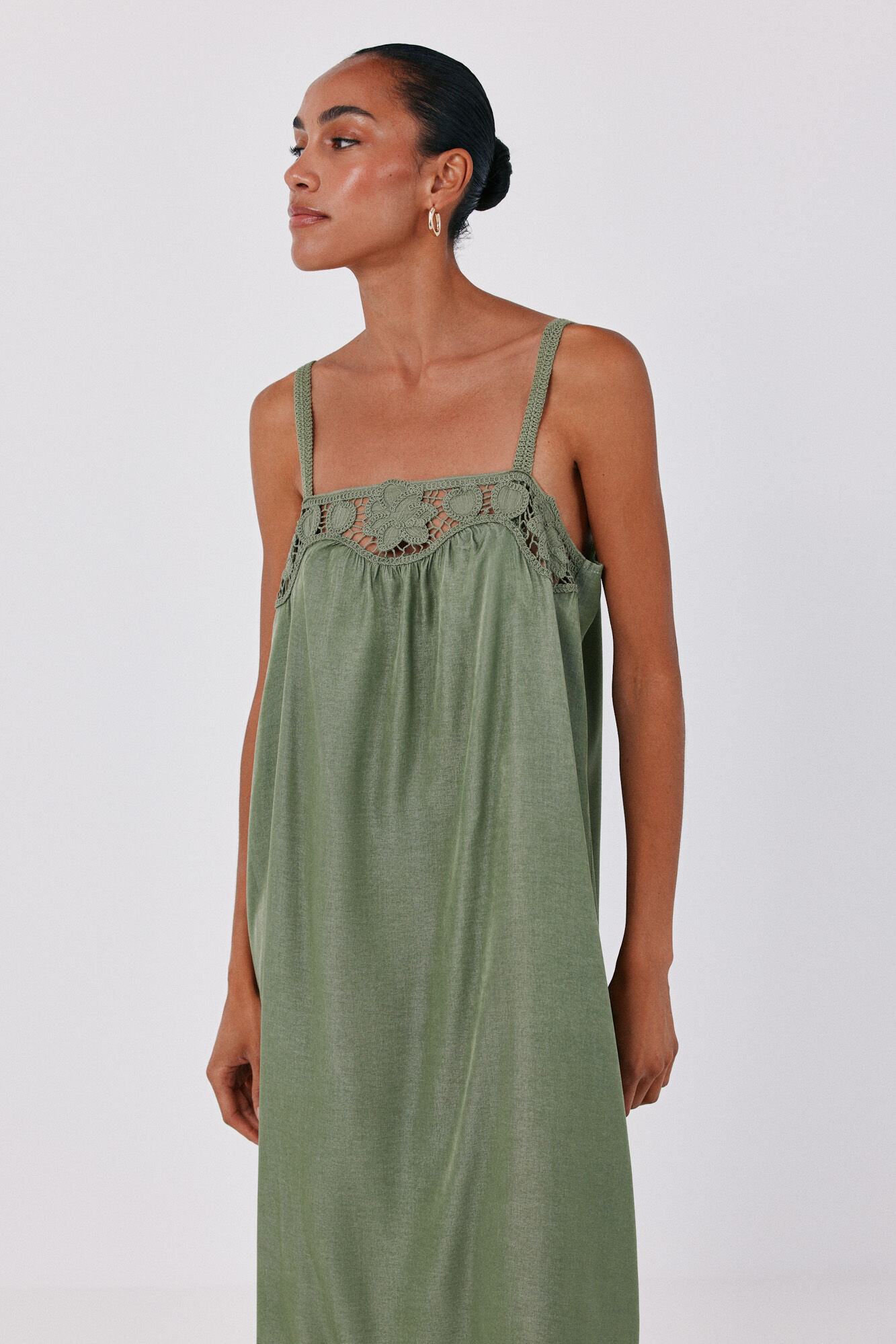 Cortefiel Satin-finish lingerie dress Green