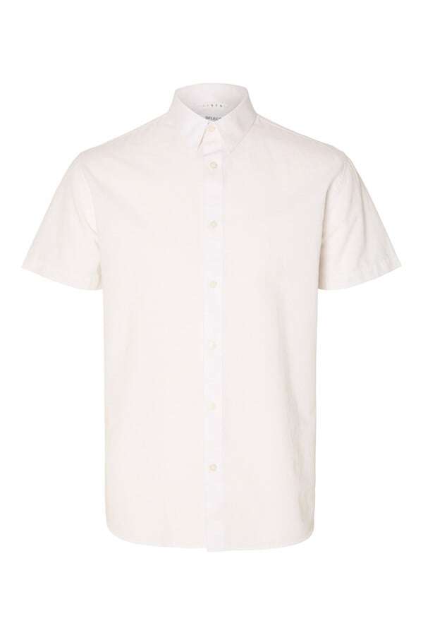 Cortefiel Camisa de manga corta confeccionada con lino. Blanco