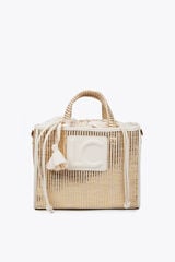 Lola Casademunt Cesto pequeno efeito r&aacute;fia met&aacute;lico Dourado