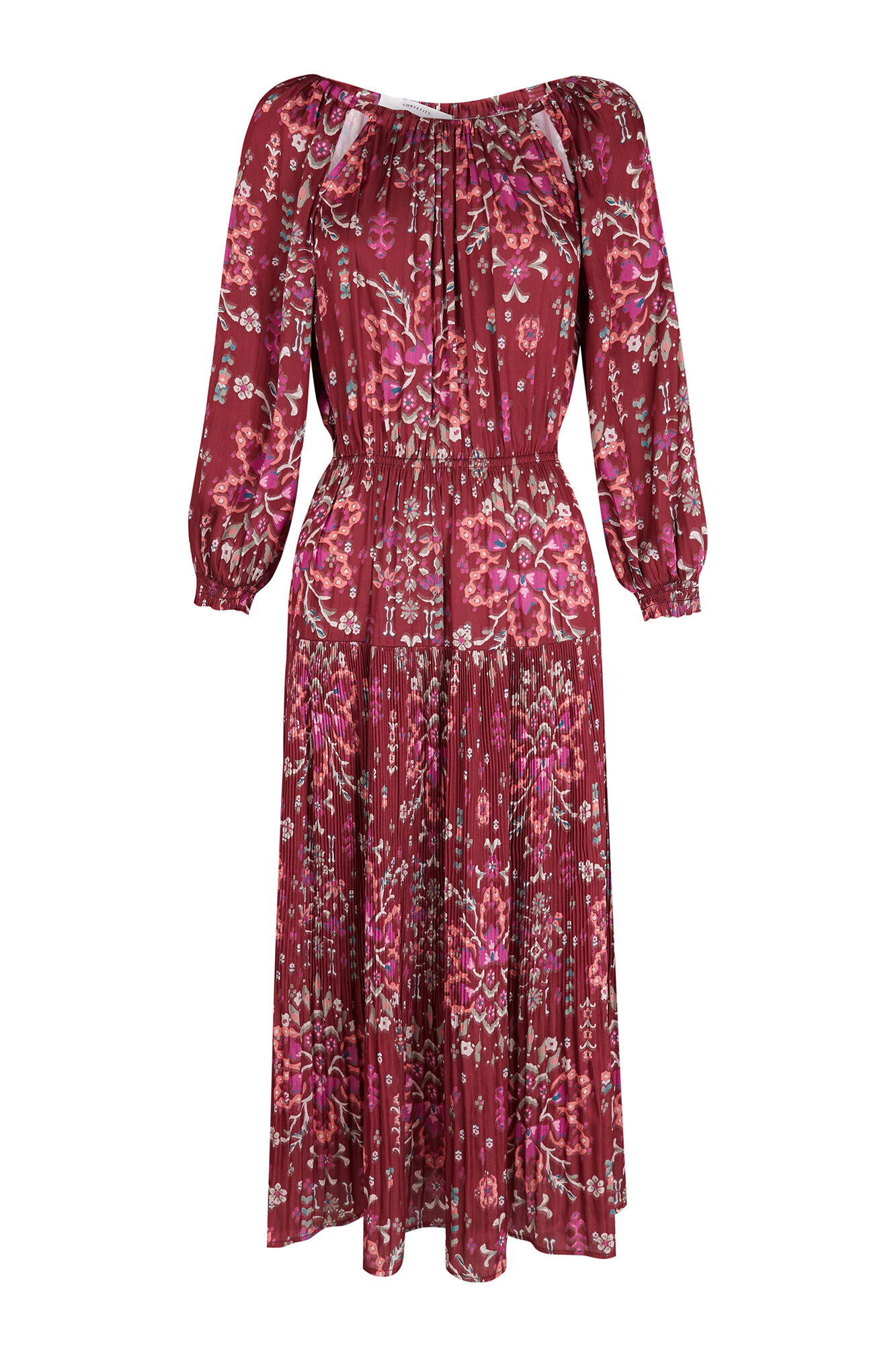 Cortefiel Pleated dress with slits Printed red