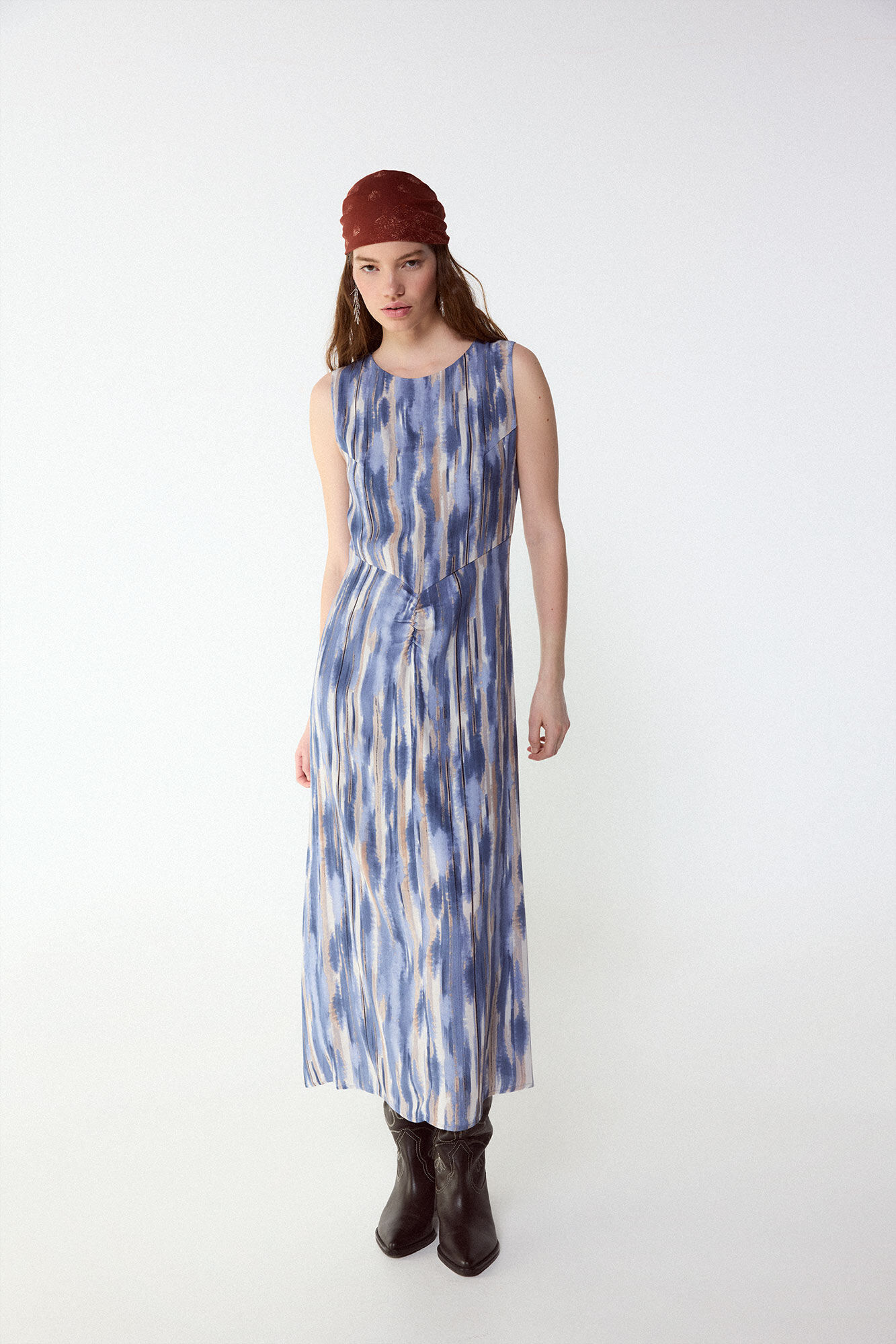 Slowlove Vestido estampado com franzido Azul