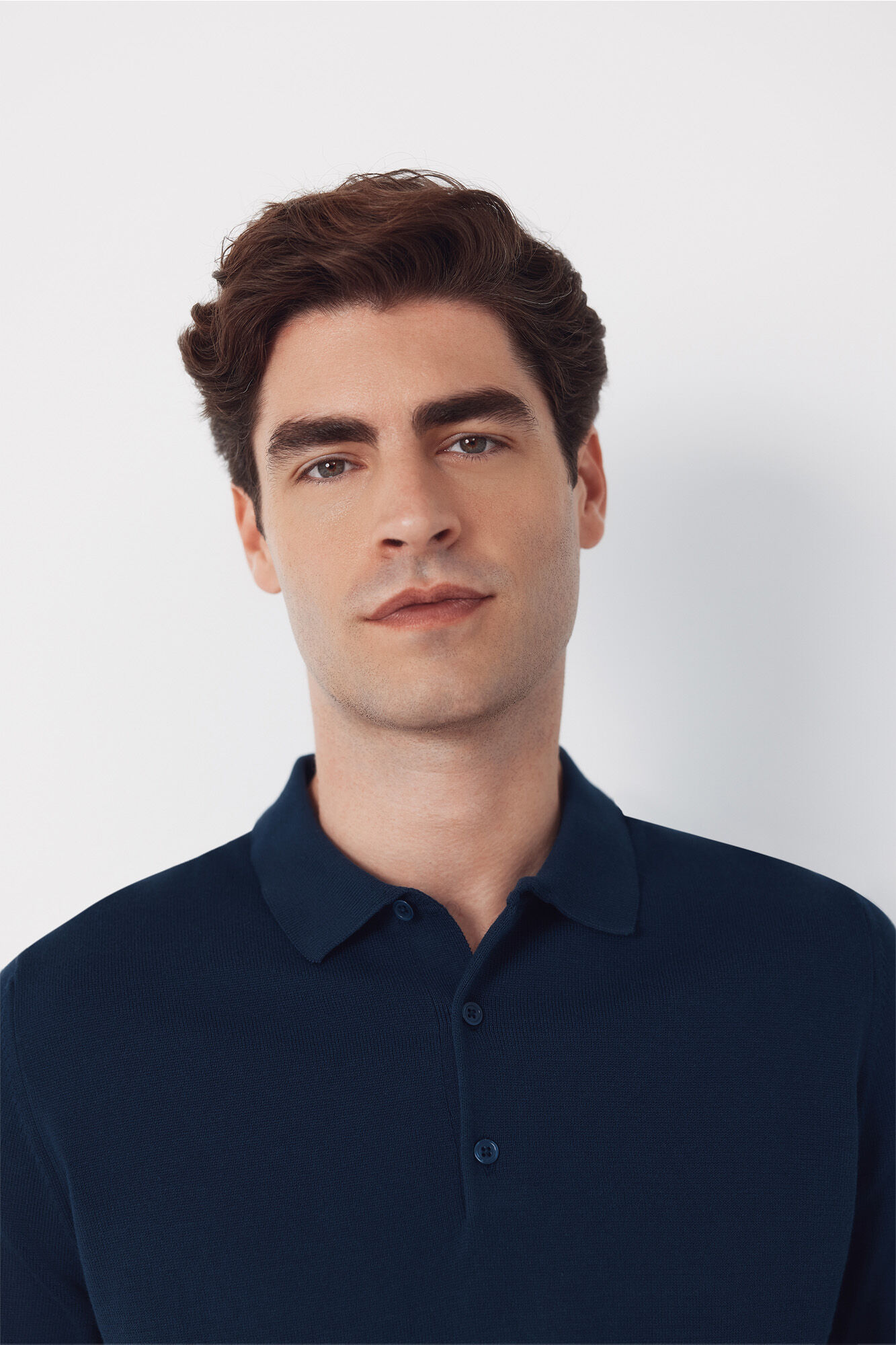 Cortefiel Long sleeve sleeve cotton polo shirt jersey Navy