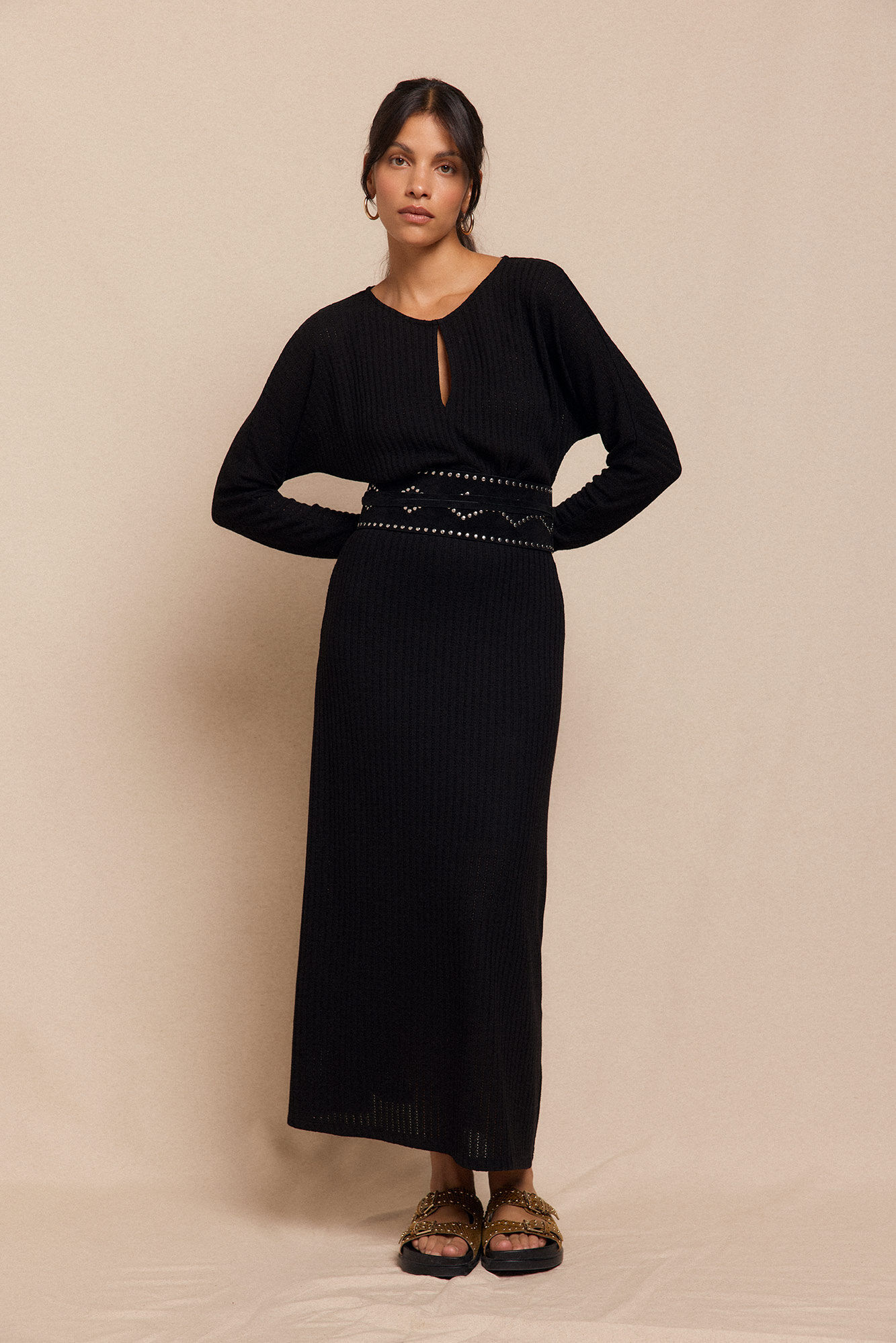 Slowlove Vestido estruturado com manga morcego Preto