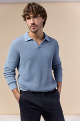 OOTO Polo neck pearl knit jumper Blue