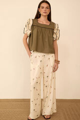 Meisie Blusa de manga curta com folhos Verde