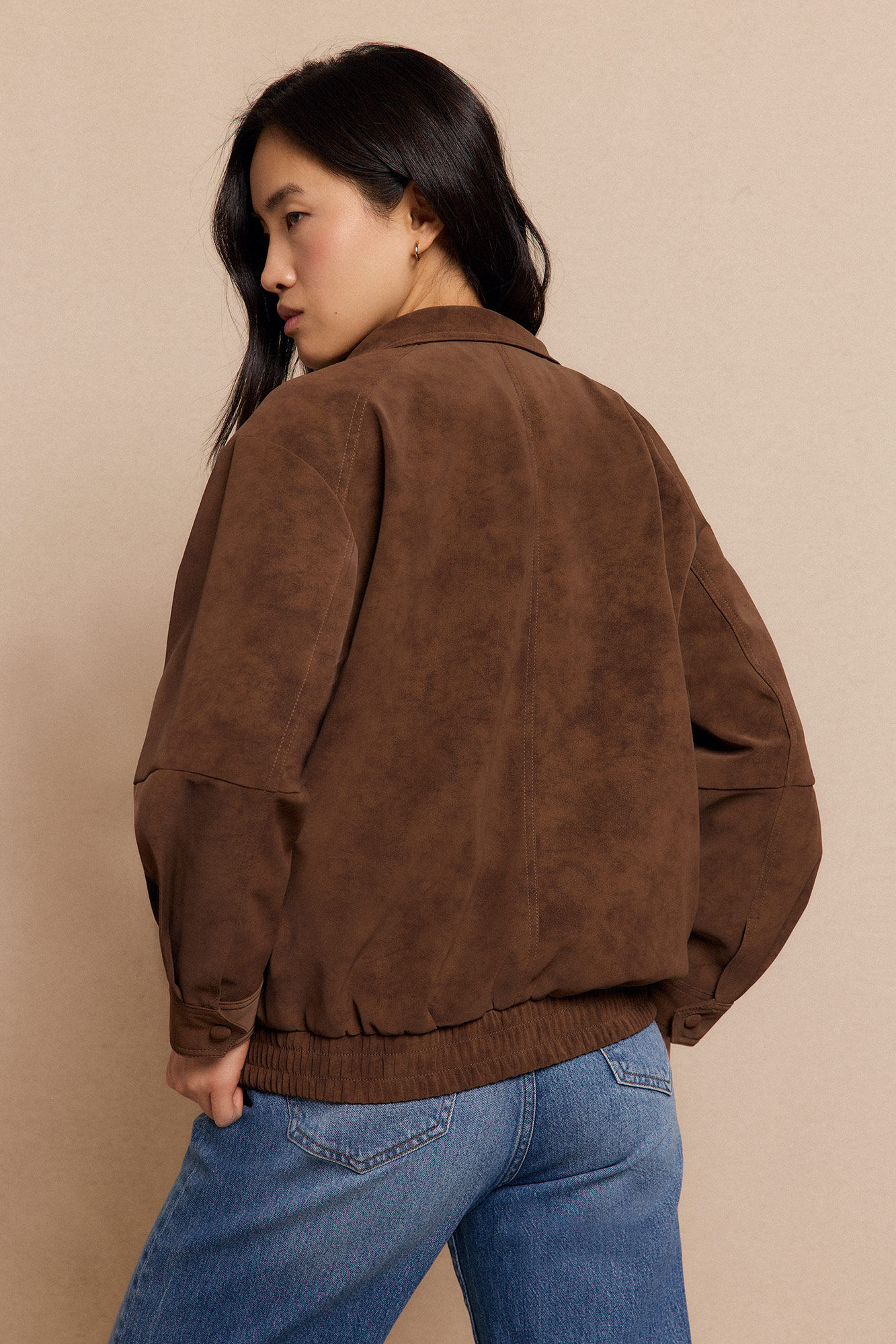 Slowlove Cazadora motera efecto piel Beige