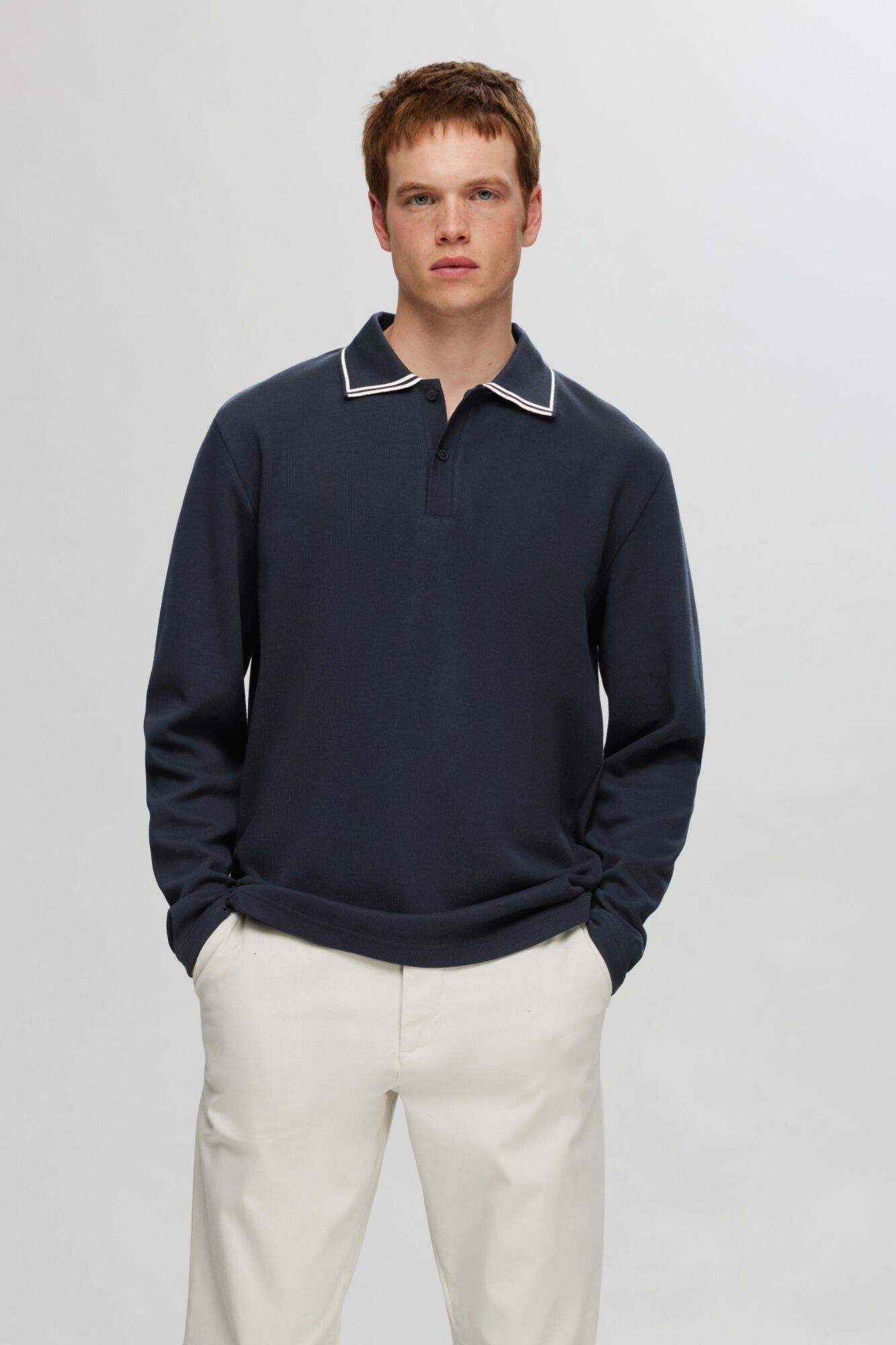 Selected Polo de manga comprida 100% algod&atilde;o org&acirc;nico