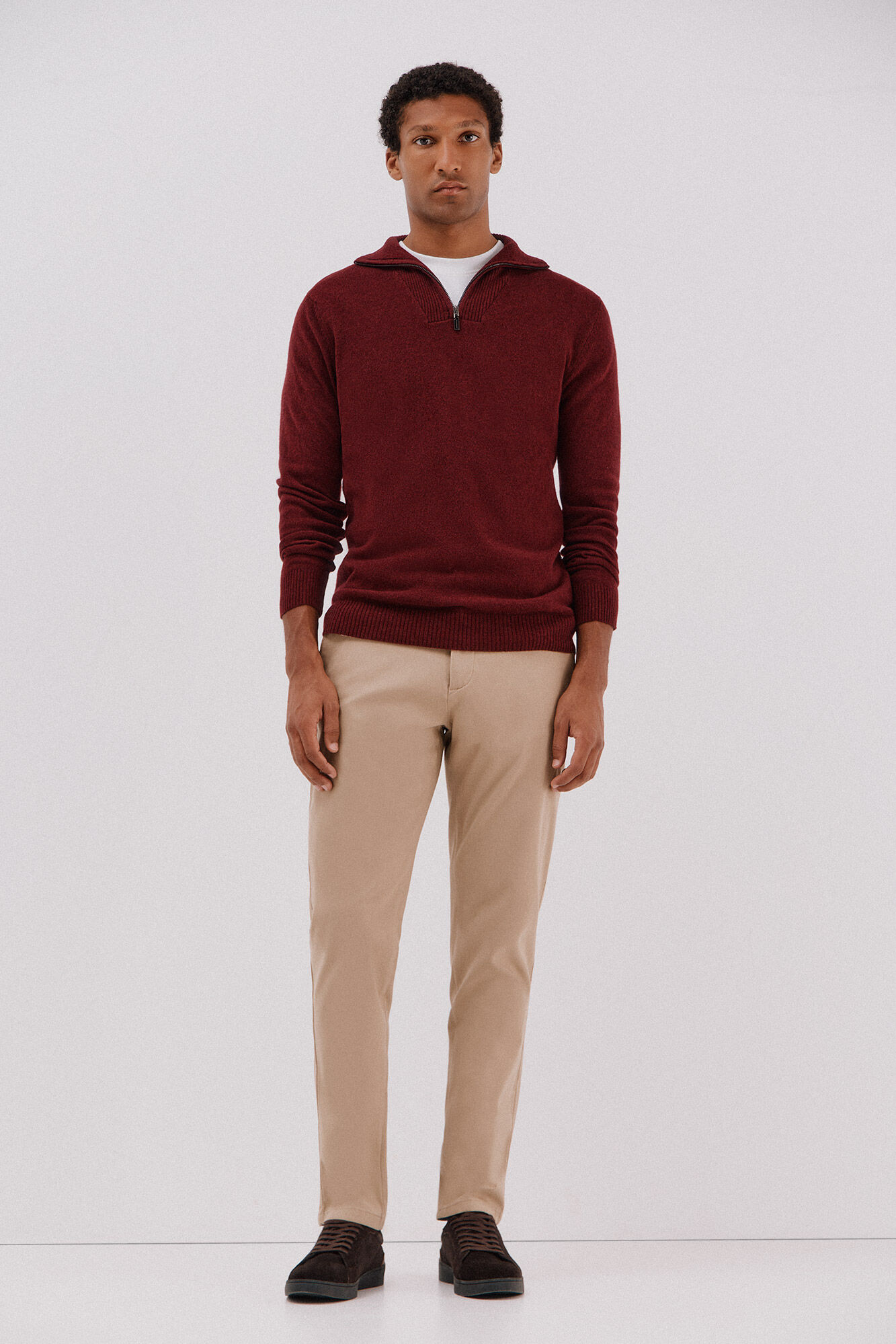 Cortefiel Lambswool wool with open neck Maroon