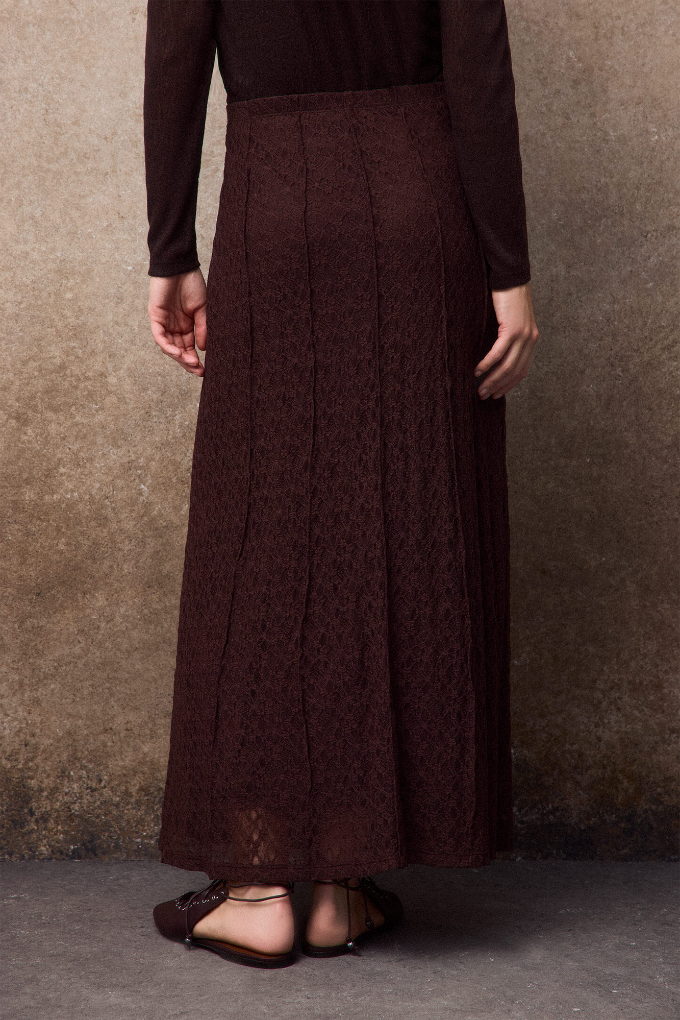 Slowlove Falda de encaje de tul Marr&oacute;n oscuro