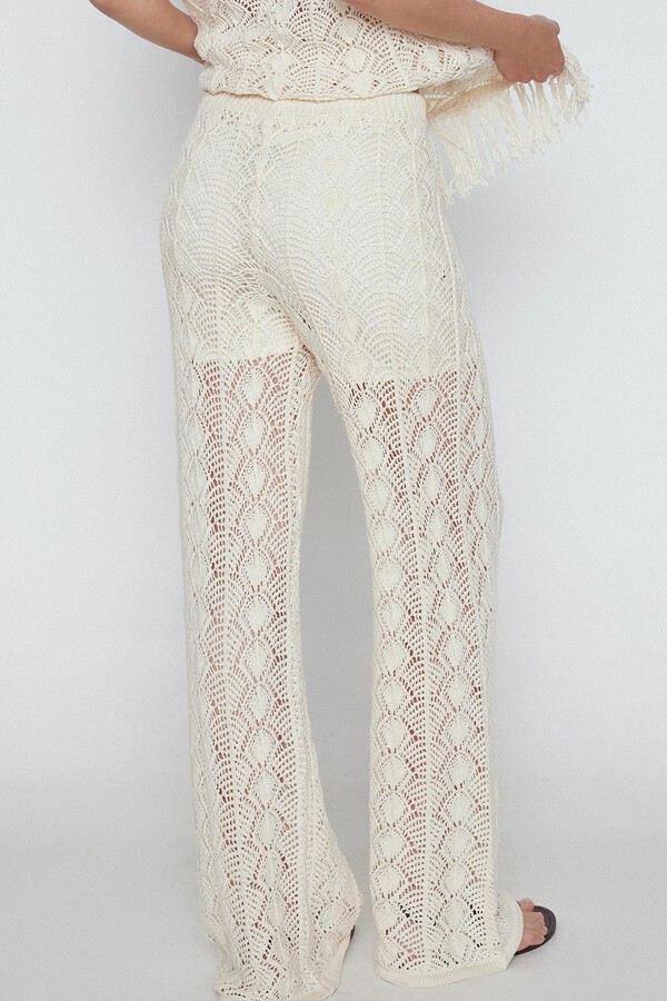 Cortefiel Long open-knit trousers White