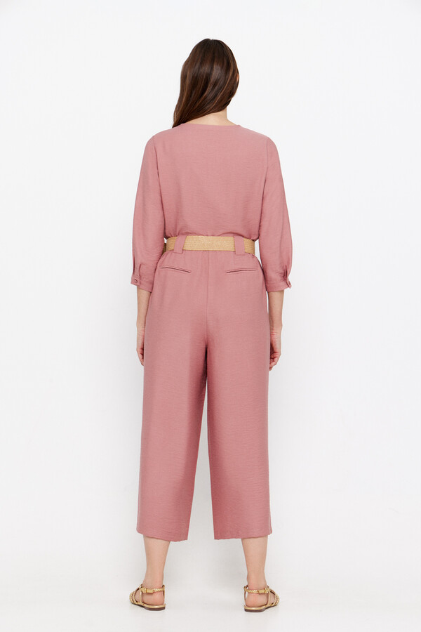 Cortefiel Printed jumpsuit with belt Pink