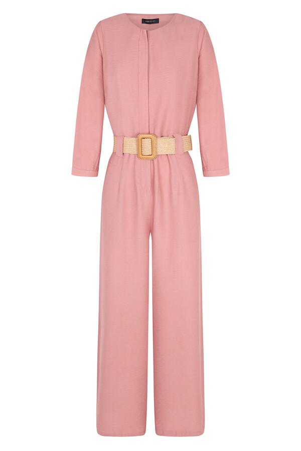 Cortefiel Printed jumpsuit with belt Pink