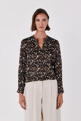 Cortefiel Satin-finish polo shirt blouse Printed red