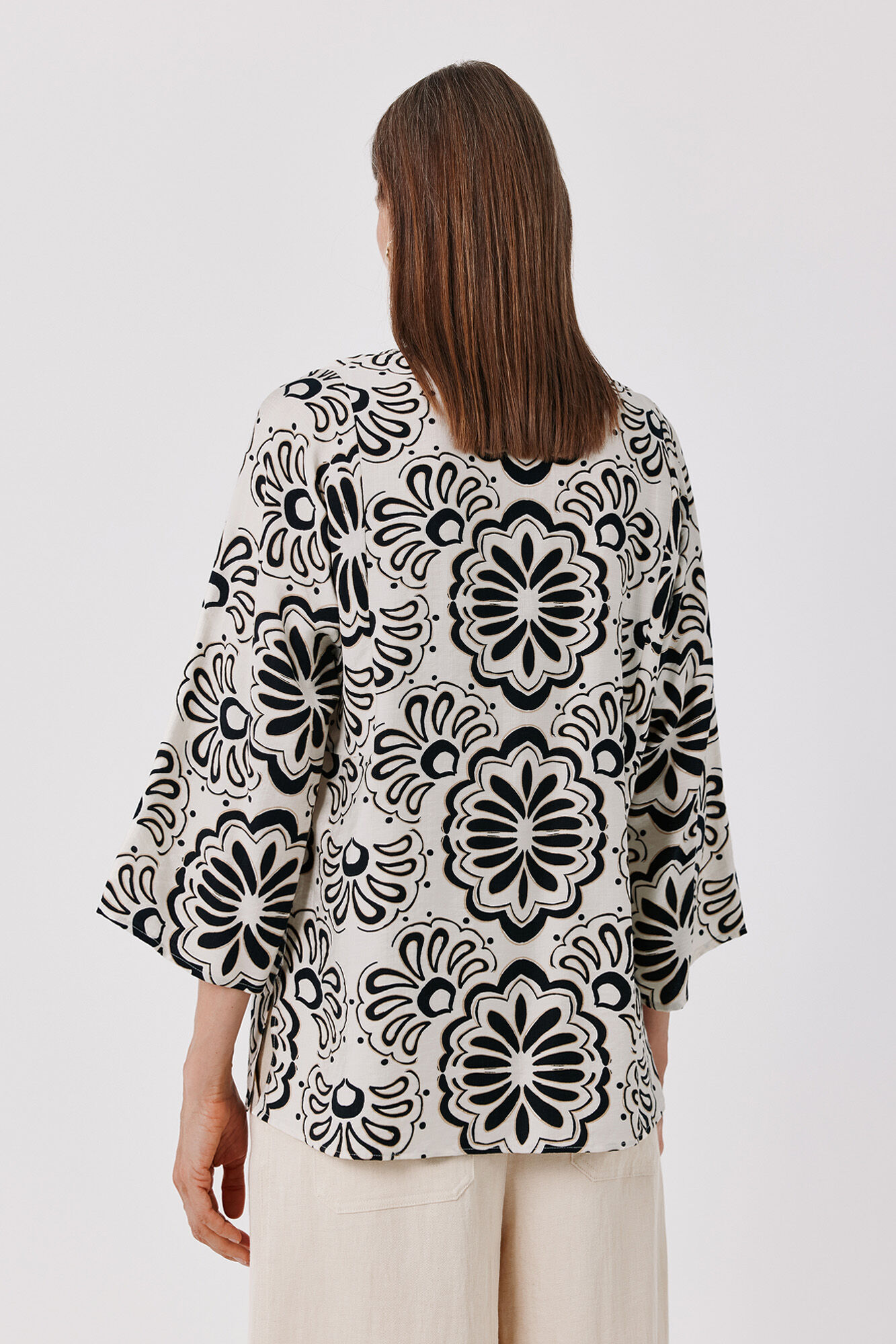 Cortefiel Printed loose tunic blouse Printed white