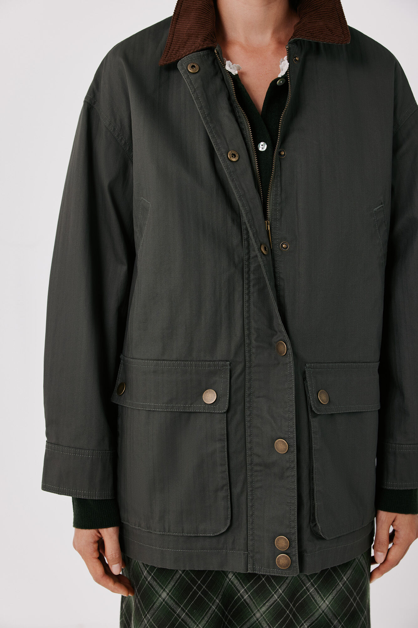 Cortefiel Long waxed parka Green