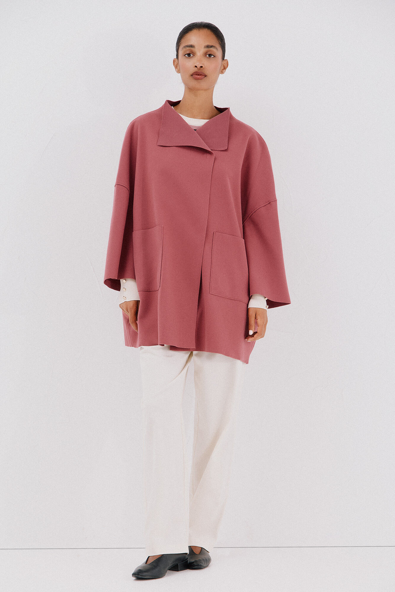 Cortefiel Cape coat with light fabric Pink