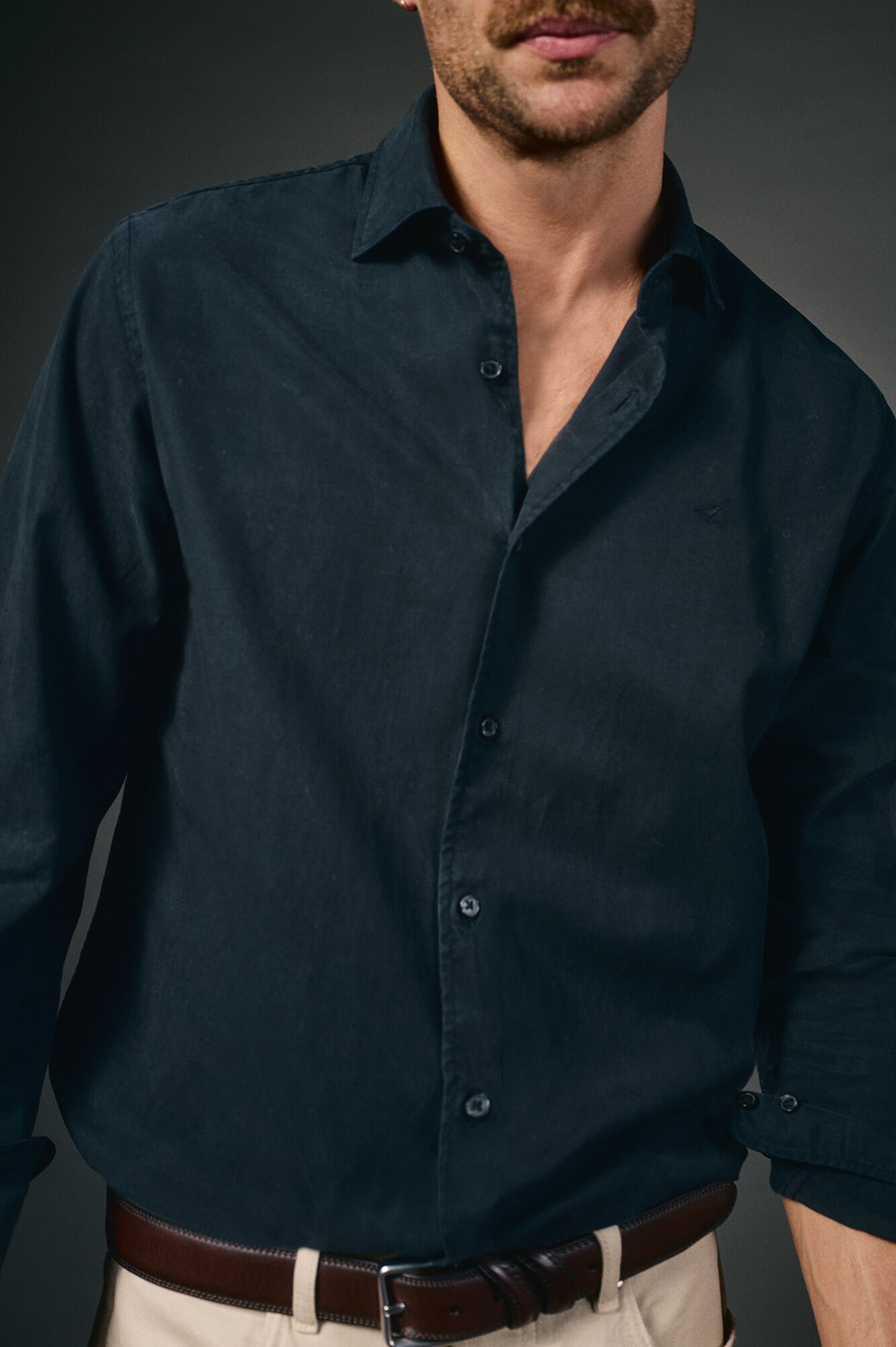 OOTO Plain twill tencel cotton shirt Navy