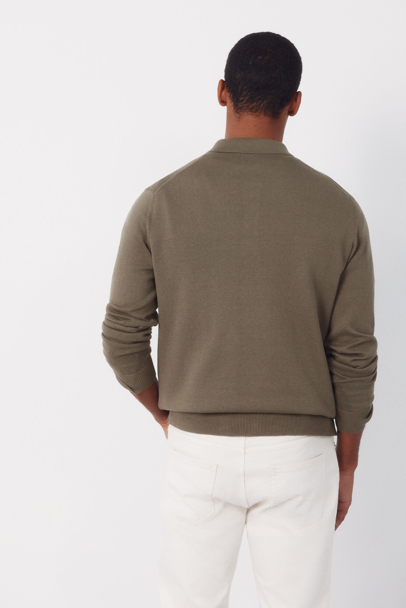 Cortefiel Long sleeve sleeve cotton polo shirt jersey Kaki