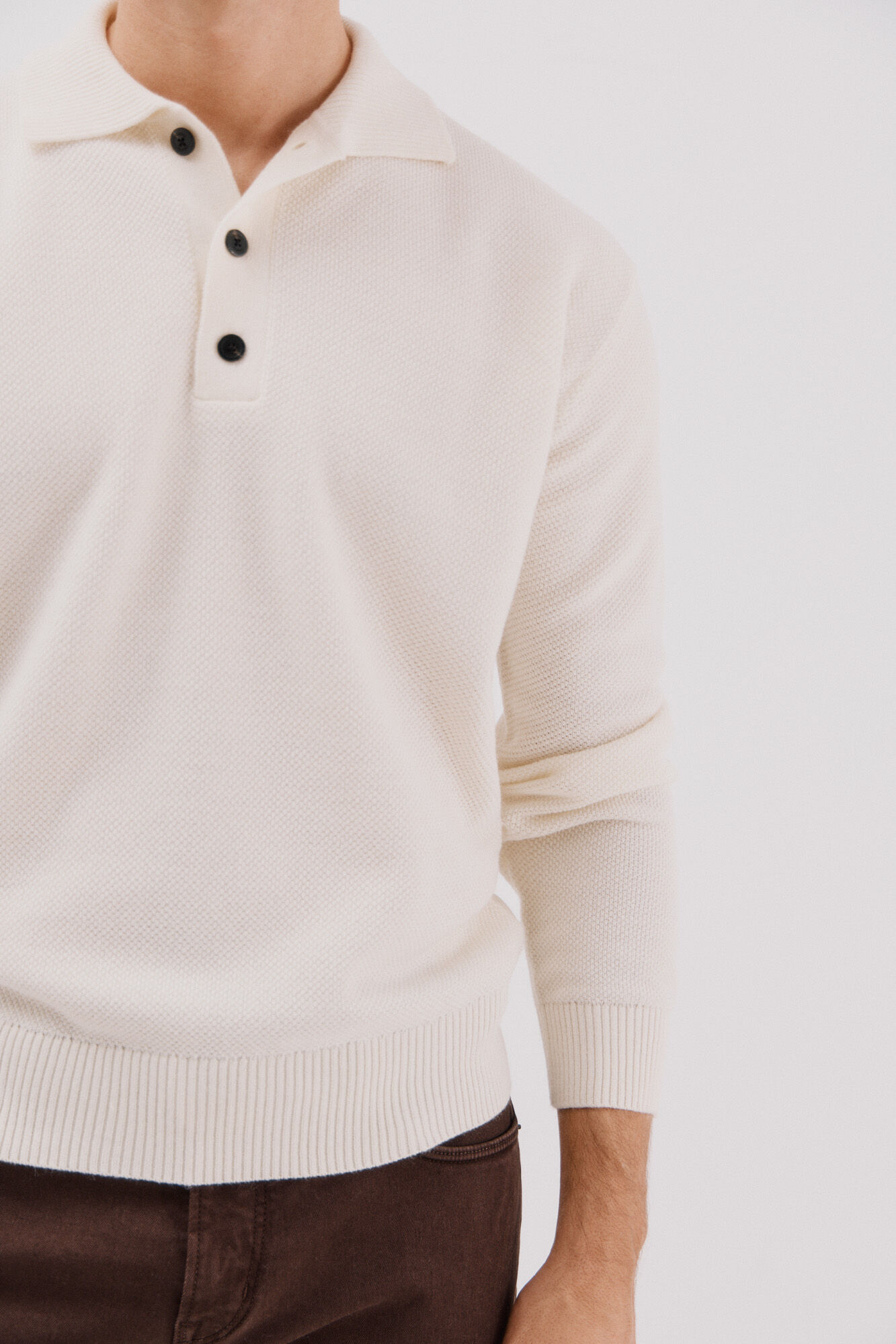 Cortefiel Structured wool sweater  Ivory