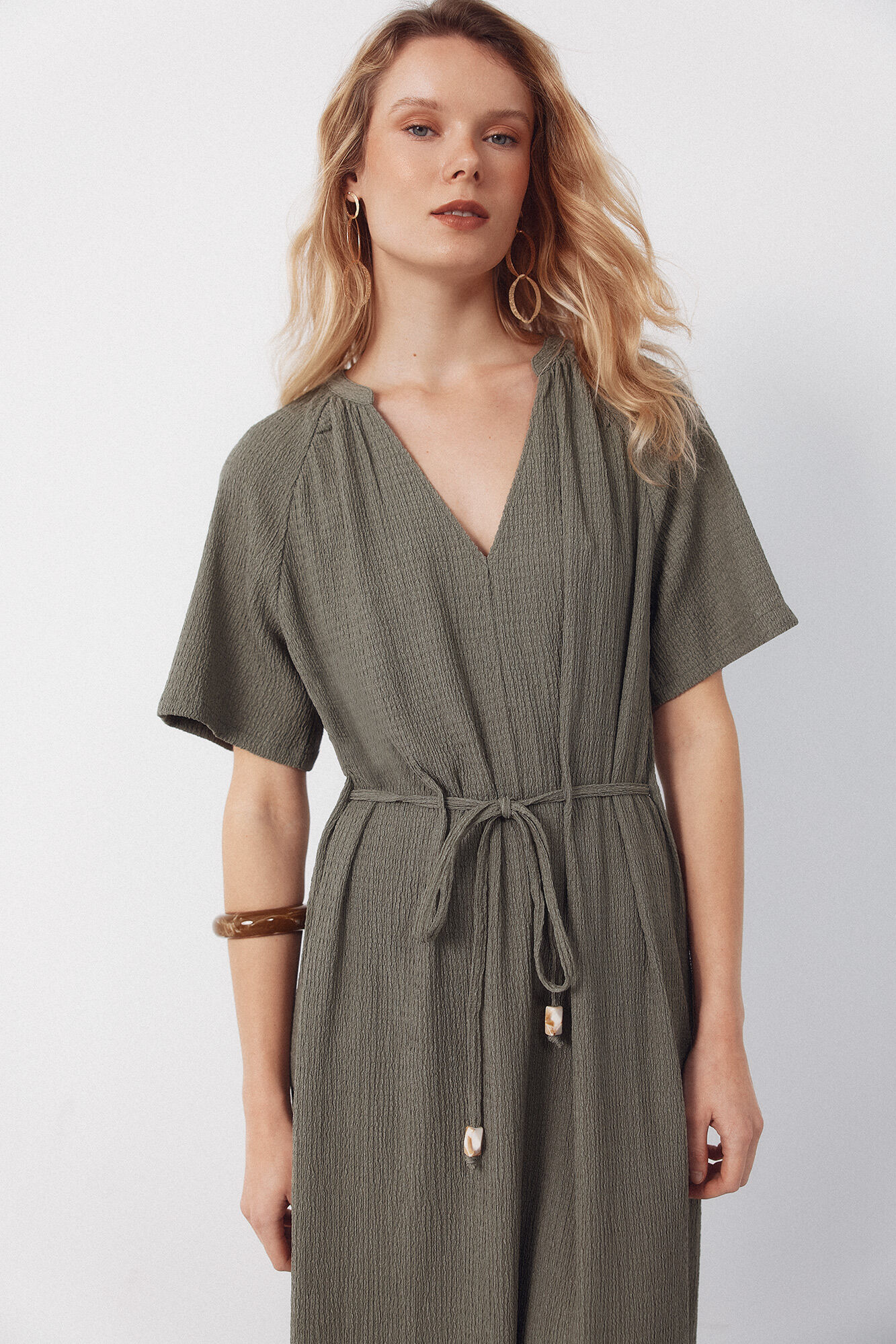 Cortefiel Structured belt dress Kaki