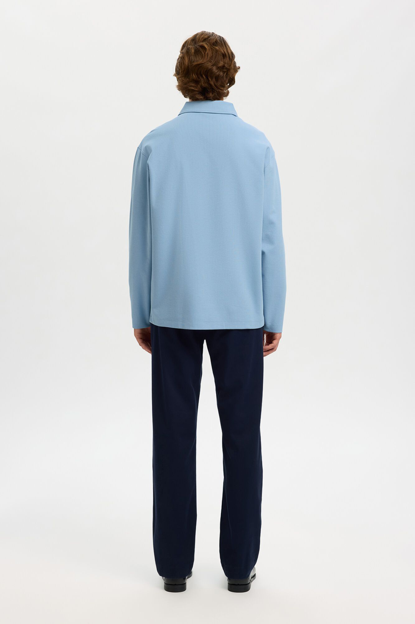 Selected Polo manga comprida relax Azul