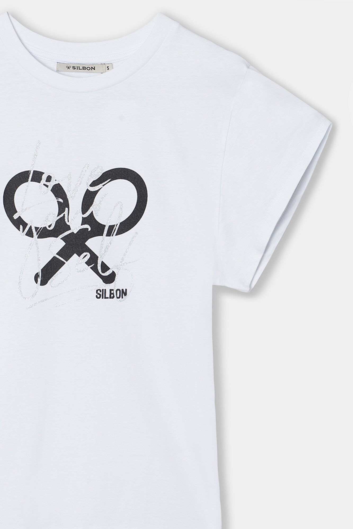 Silbon Women's roll-out sleeve T-shirt  White