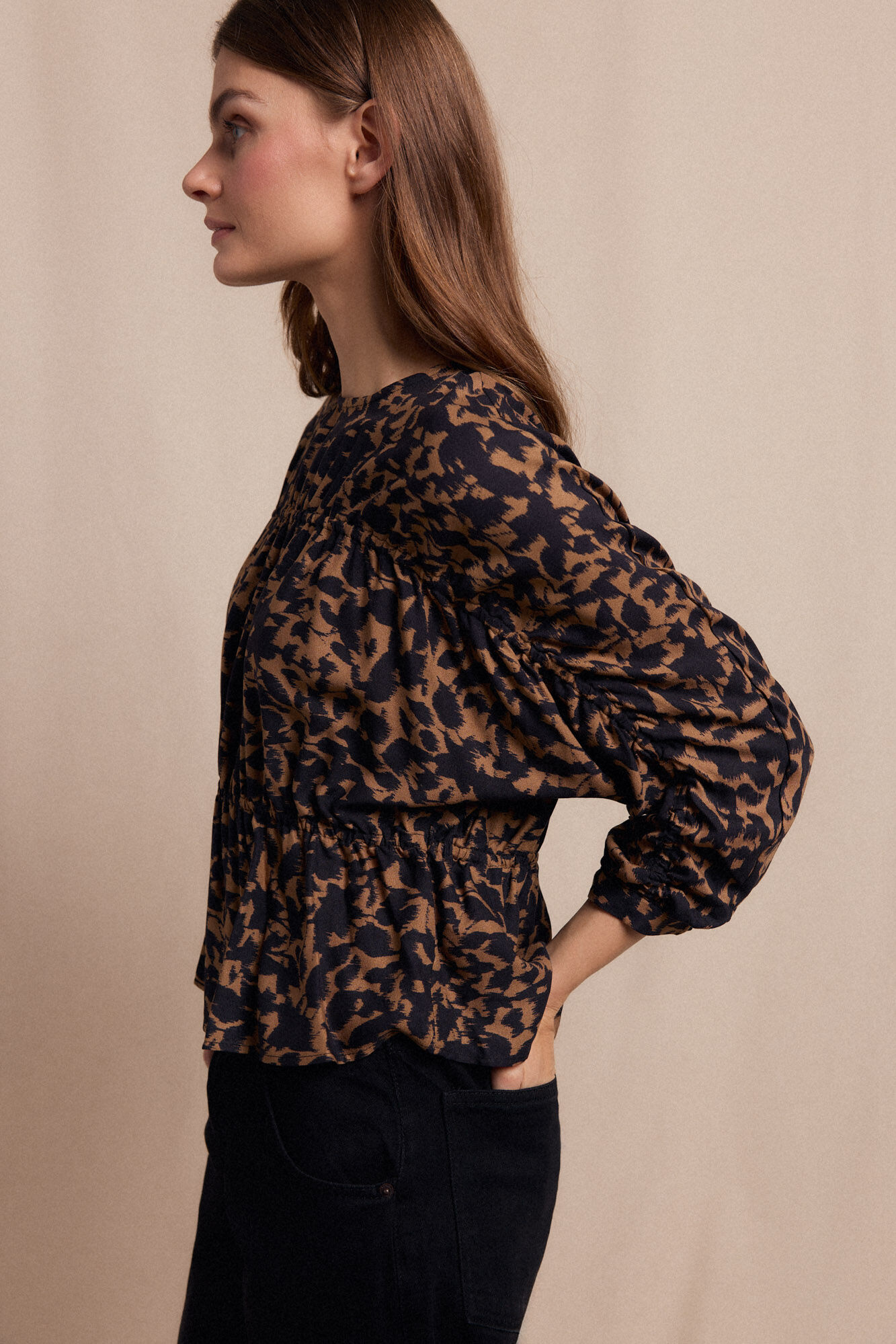 Slowlove Blusa frunces estampada Preto