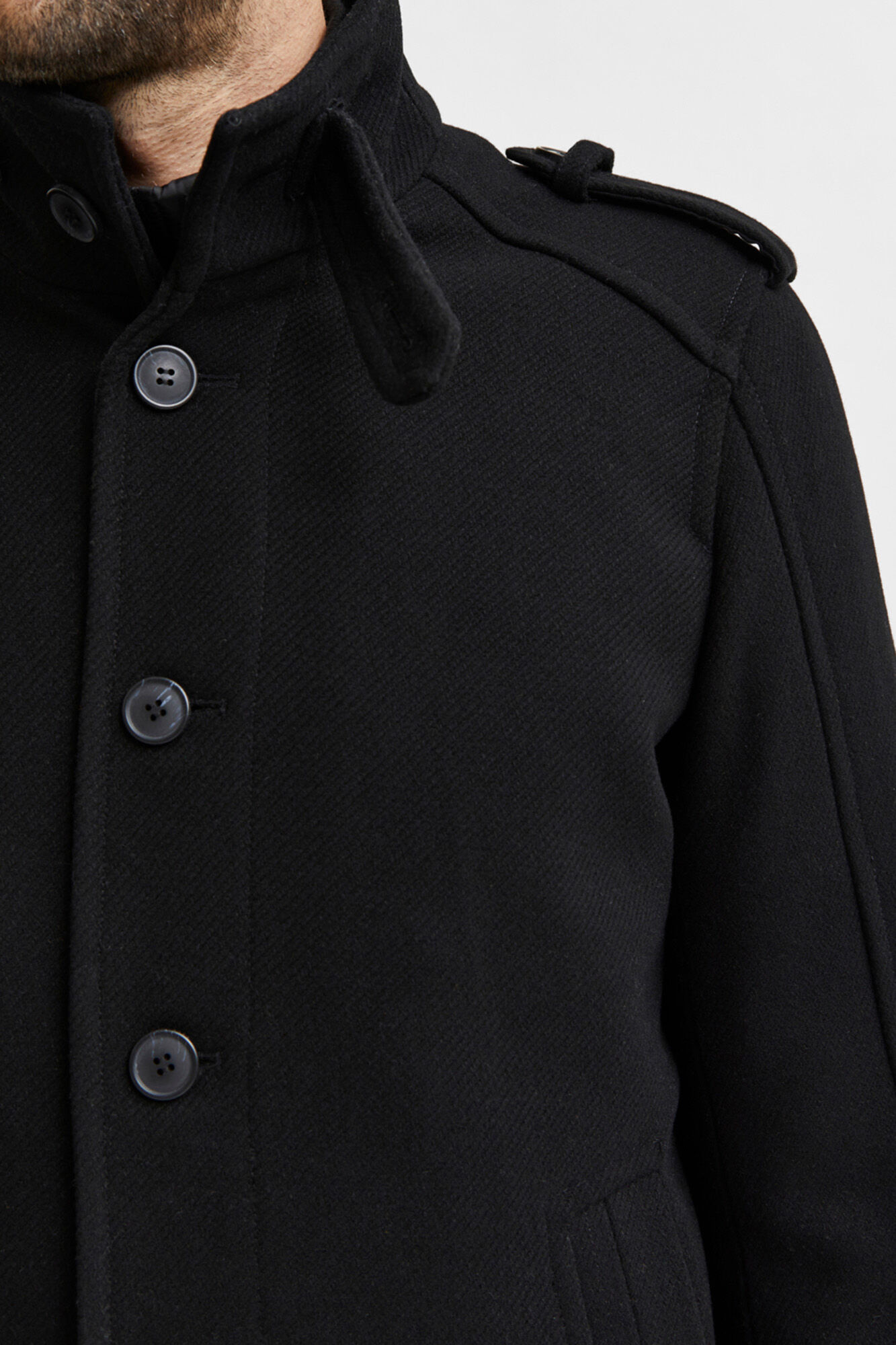 Selected Abrigo con botones Negro
