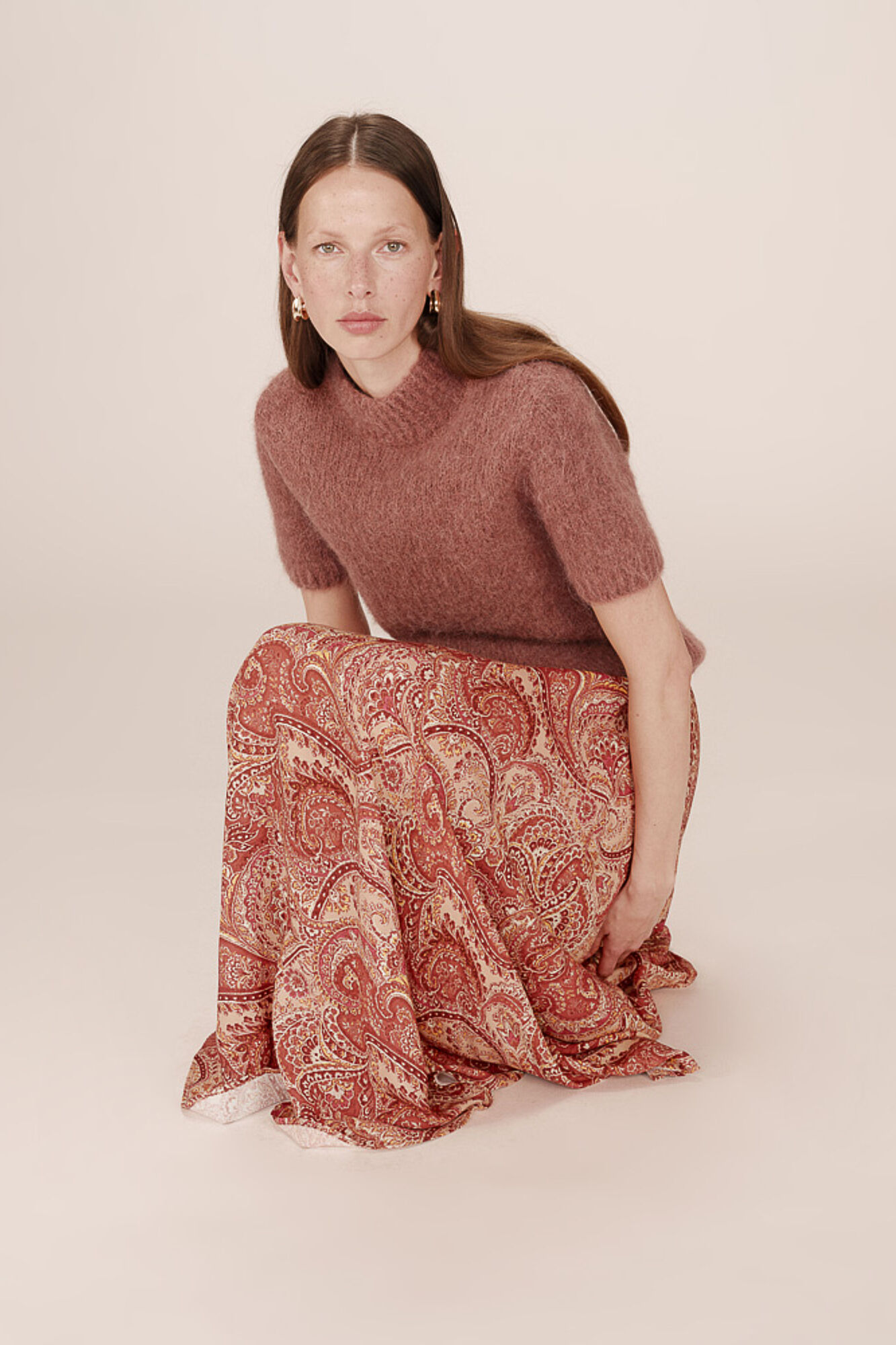 Grace & Mila Saia longa e esvoa&ccedil;ante estampada com motivo gr&aacute;fico Vermelho