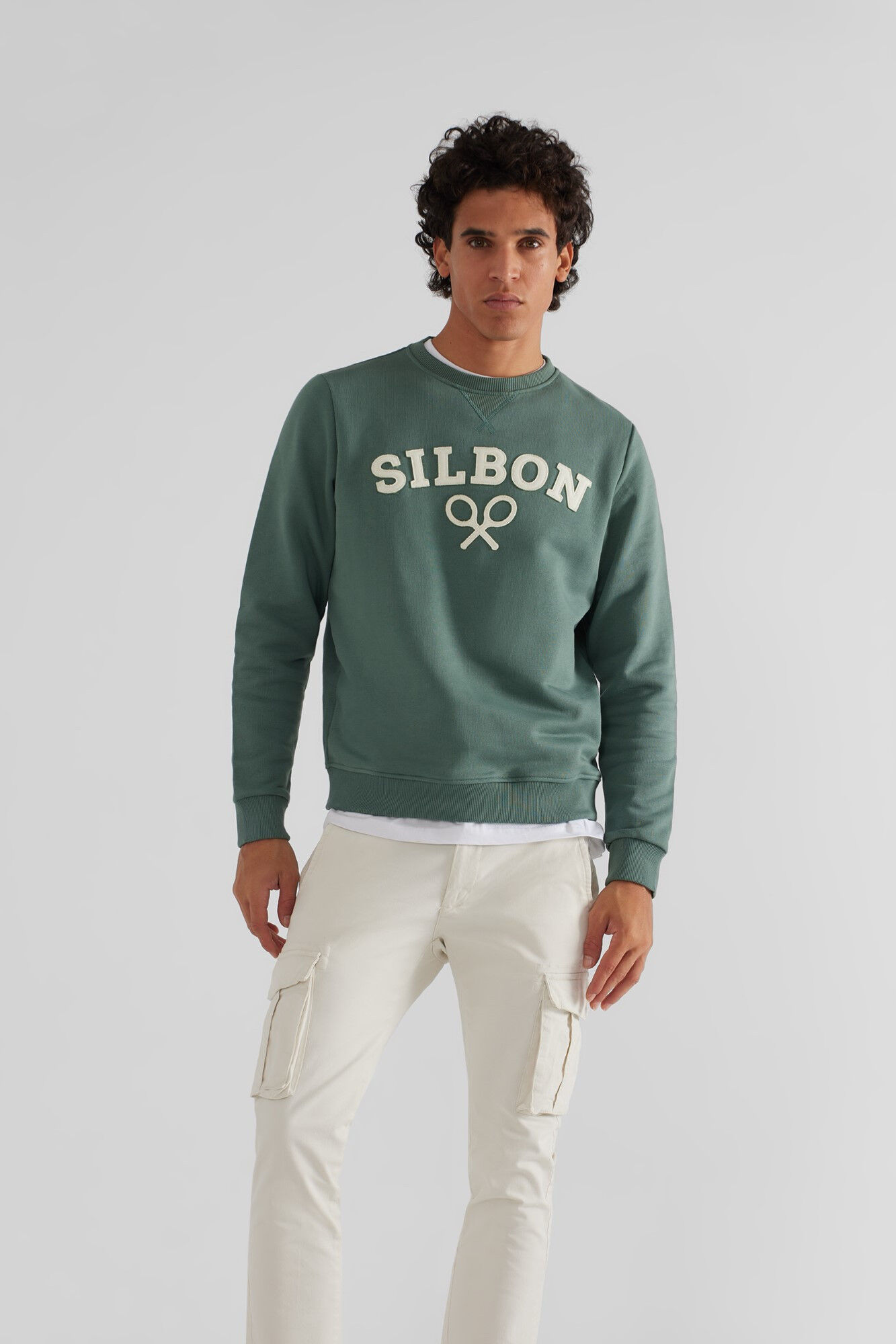 Silbon Mid-green sweatshirt with racket logo Green