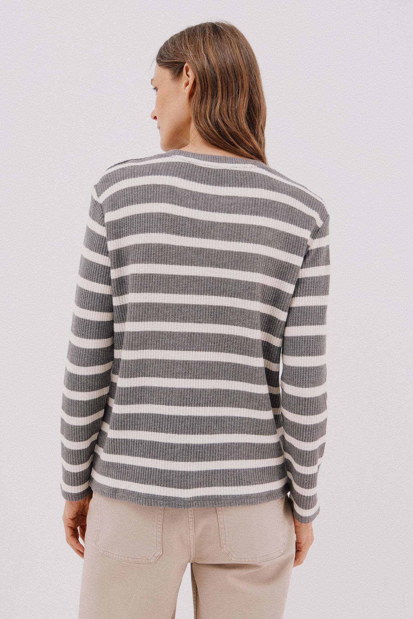 Cortefiel striped structured sweatshirt Grey