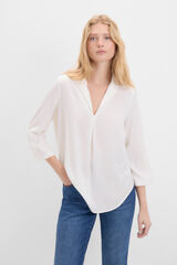 Cortefiel Blusa satinada cuello solapa White