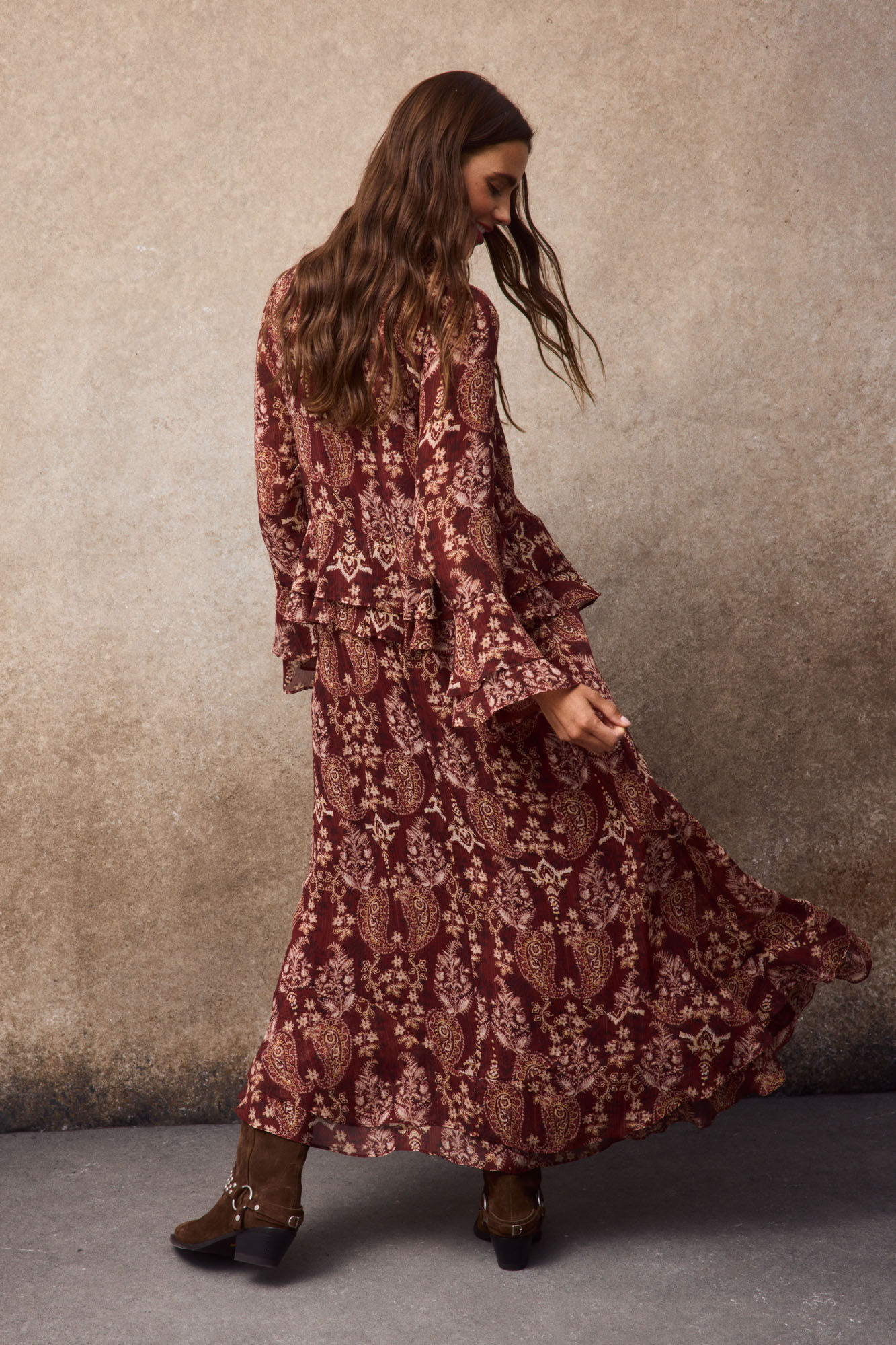 Slowlove Vestido estampado fluido Estampado granate