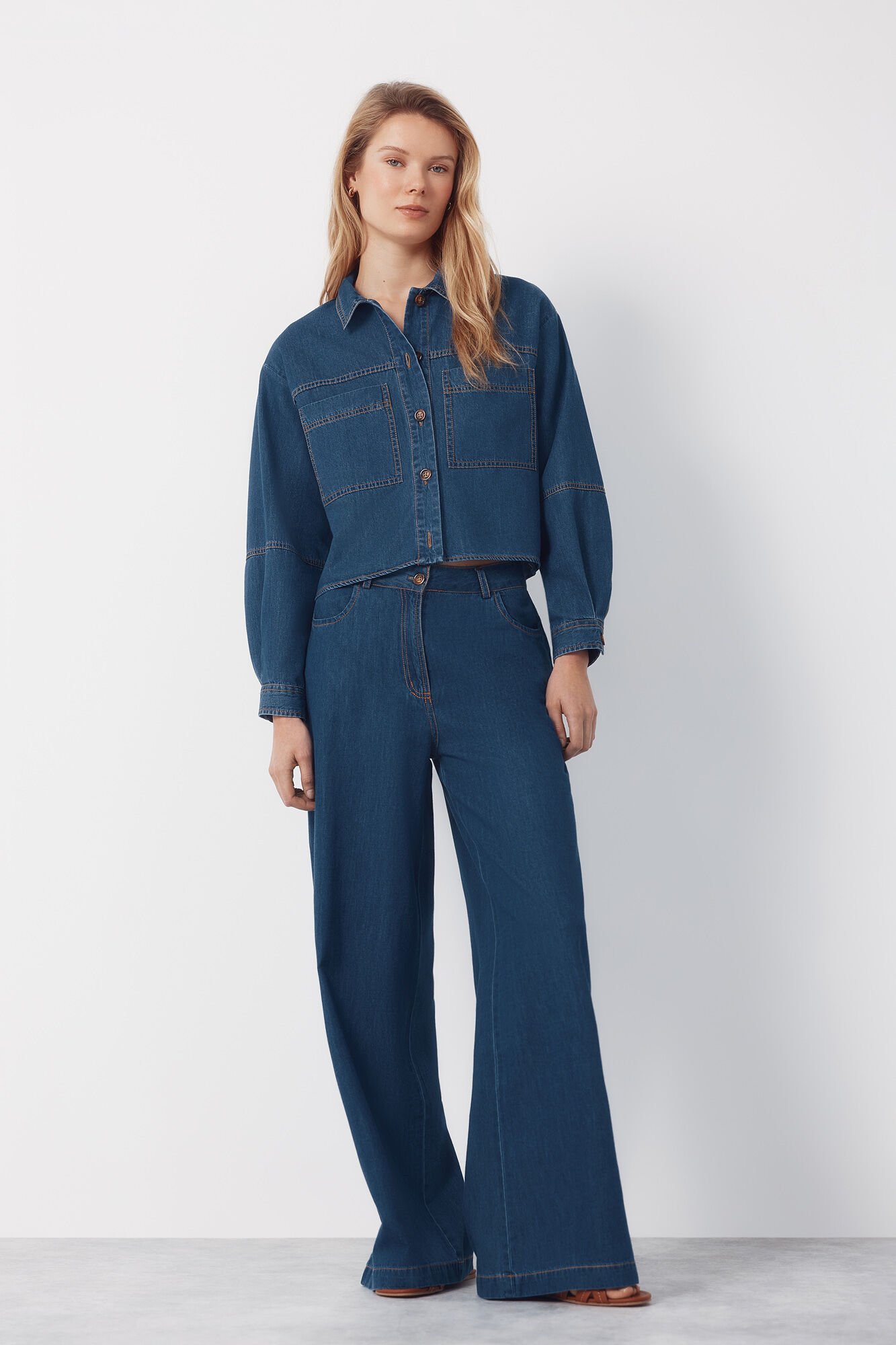 Cortefiel Jeans Palazzo Soft Azul