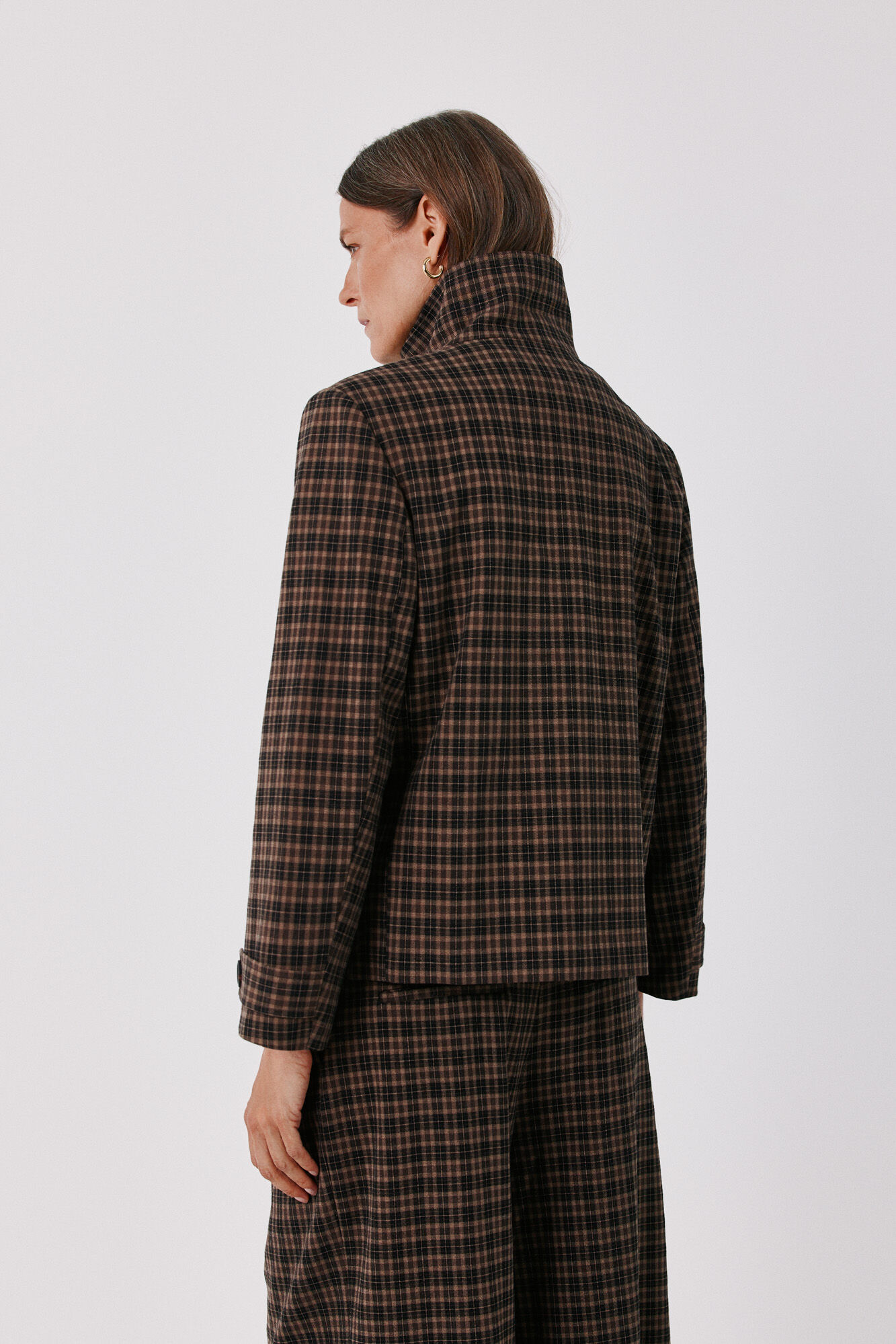 Cortefiel Plaid jacket Printed brown