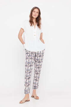 Cortefiel Super fluid trousers Printed white